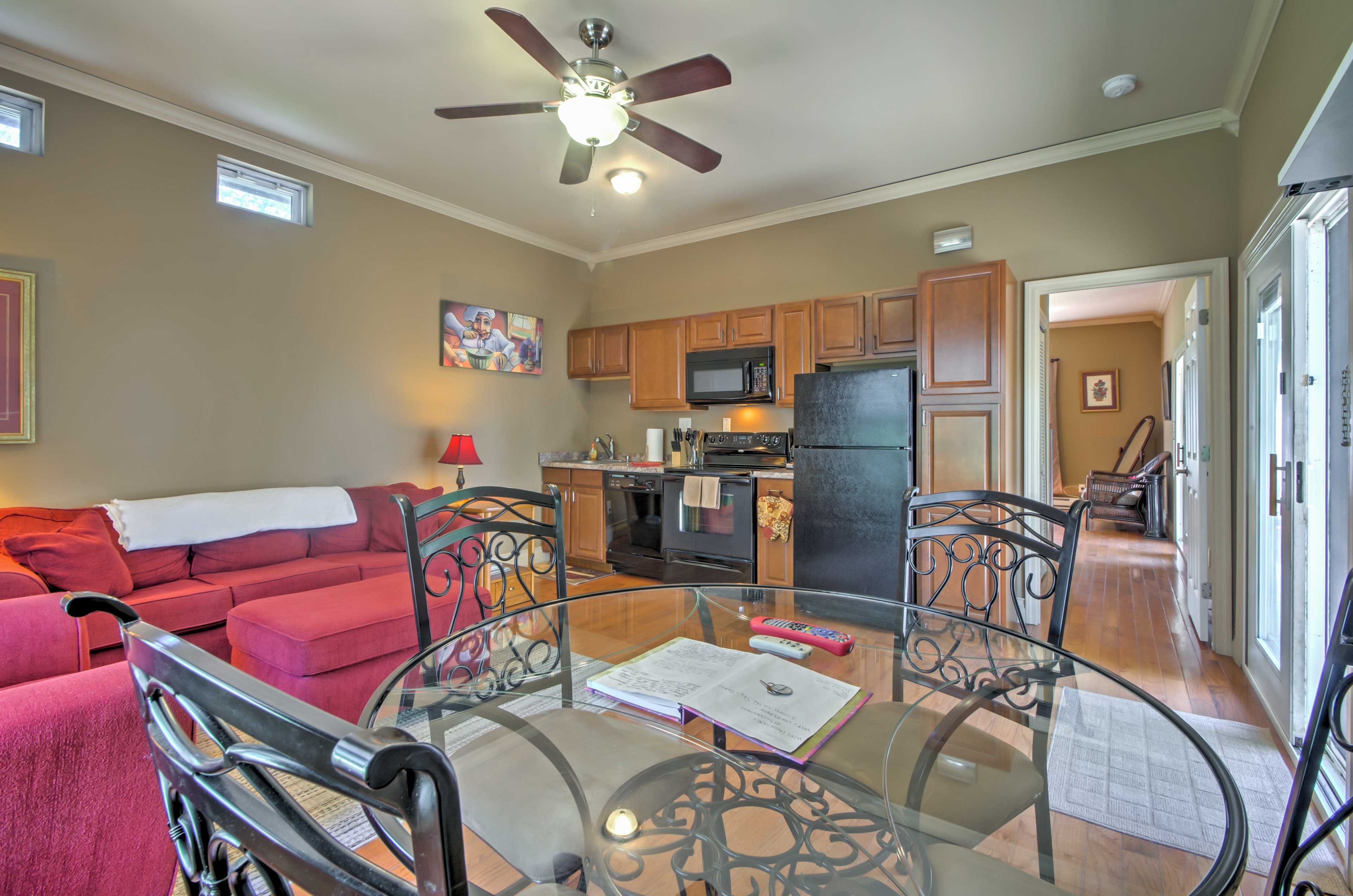 Eat your meals at the dining table or challenge your companion to a card game.