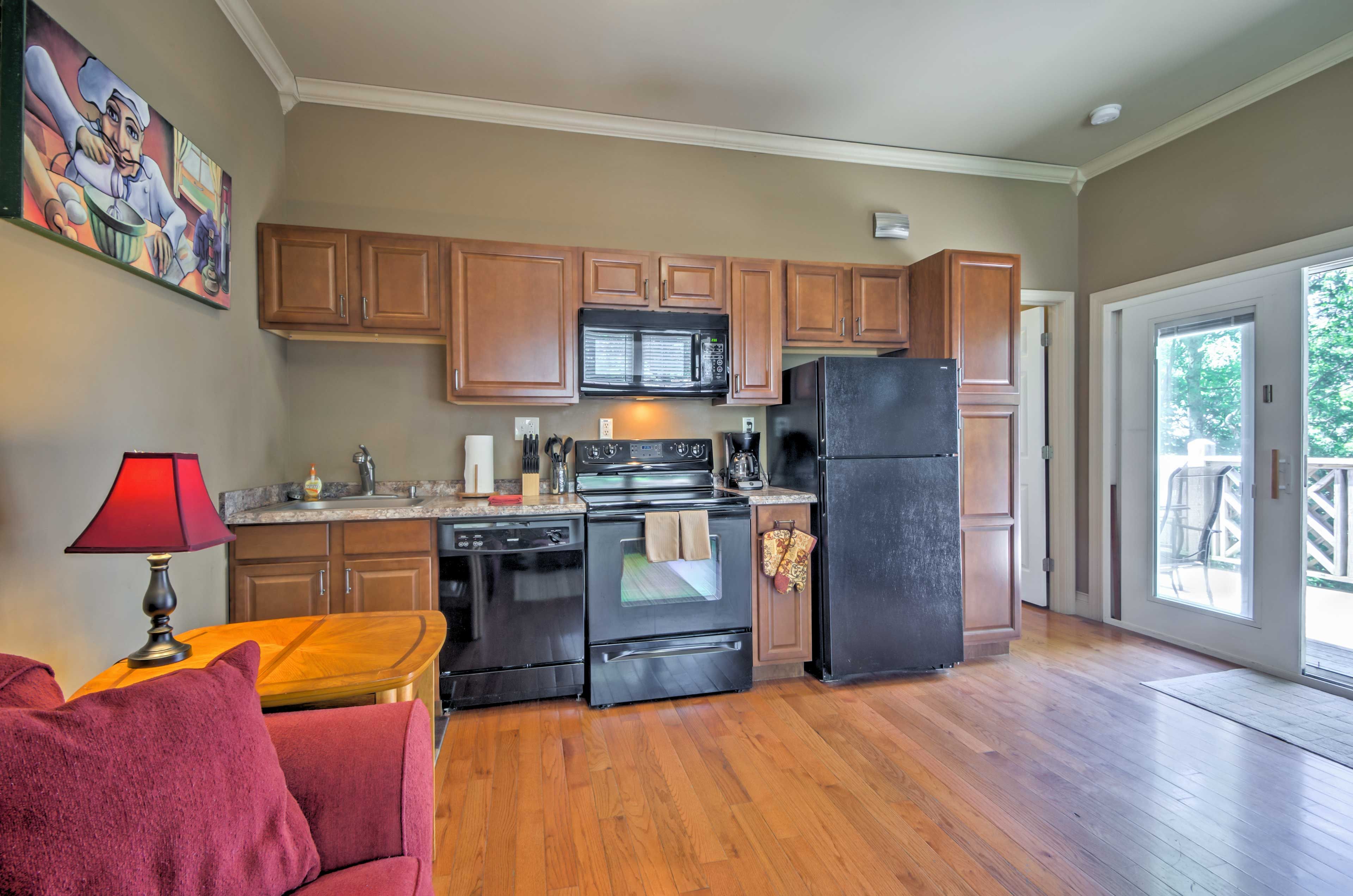 The fully equipped kitchen offers everything you'll need to prepare meals.