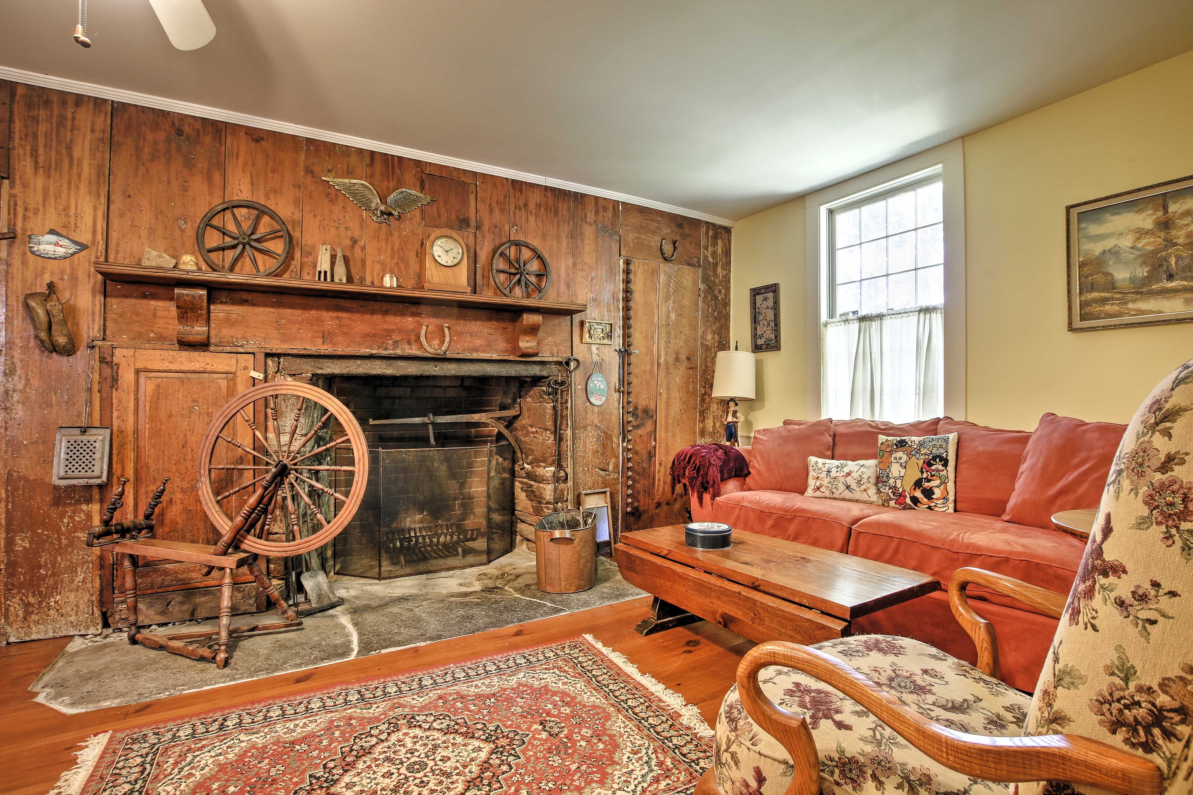 Family Room | Wood-Burning Fireplace | Antique Furniture & Decor