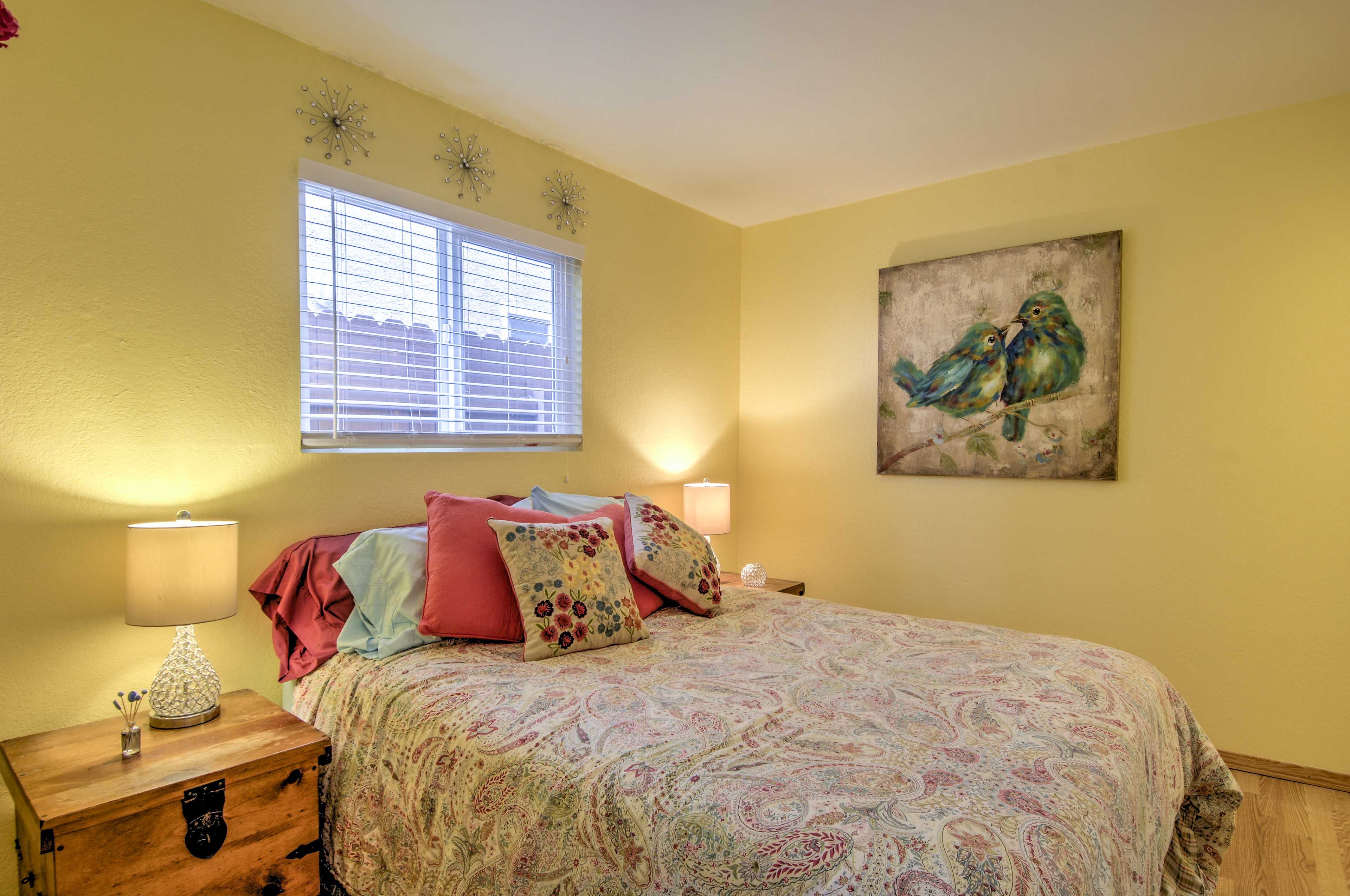 Dream of the sea in the plush queen-sized bed.