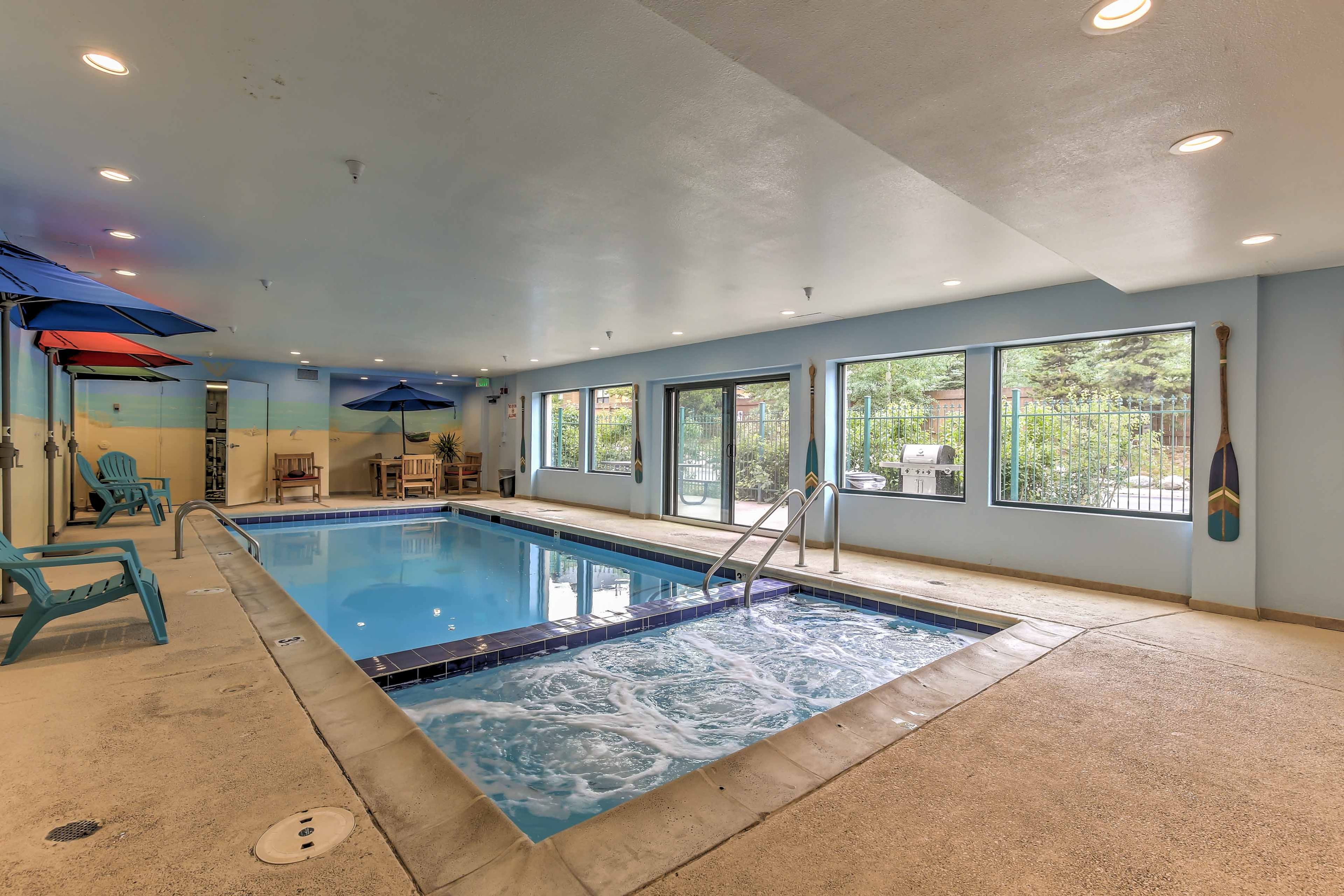 Amenities include an indoor pool and hot tub, fitness center, shuttle, and more!