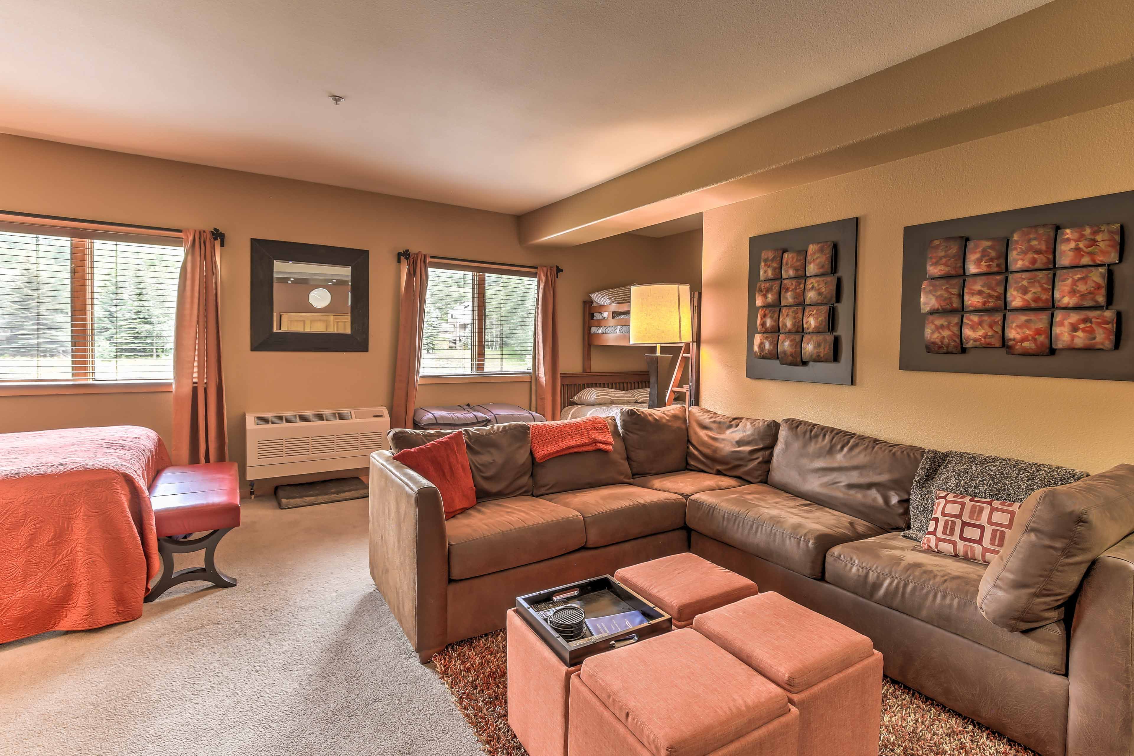The couch can become a comfortable pullout bed.