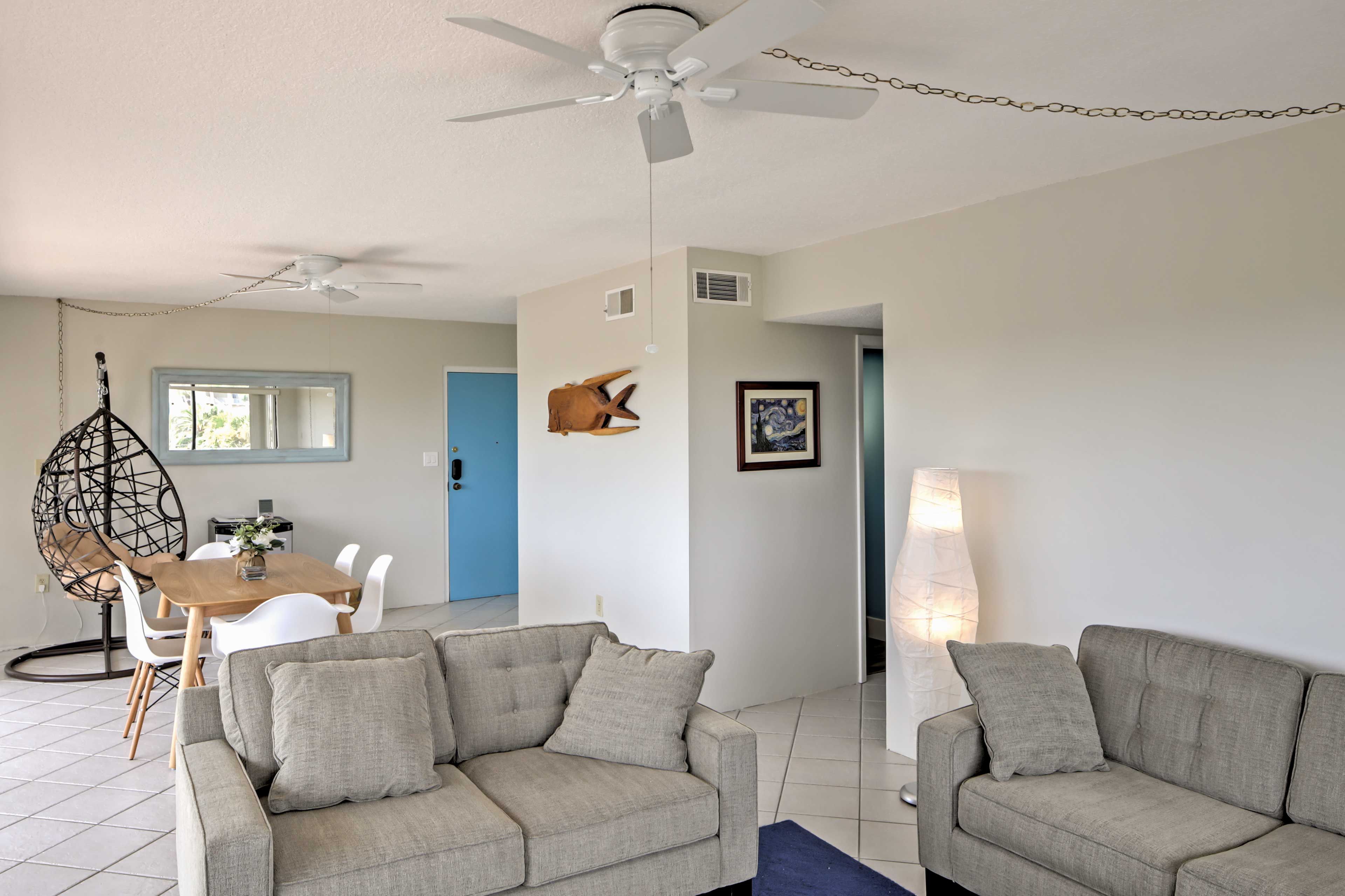 Sink into the plush furniture and unwind from your travels.