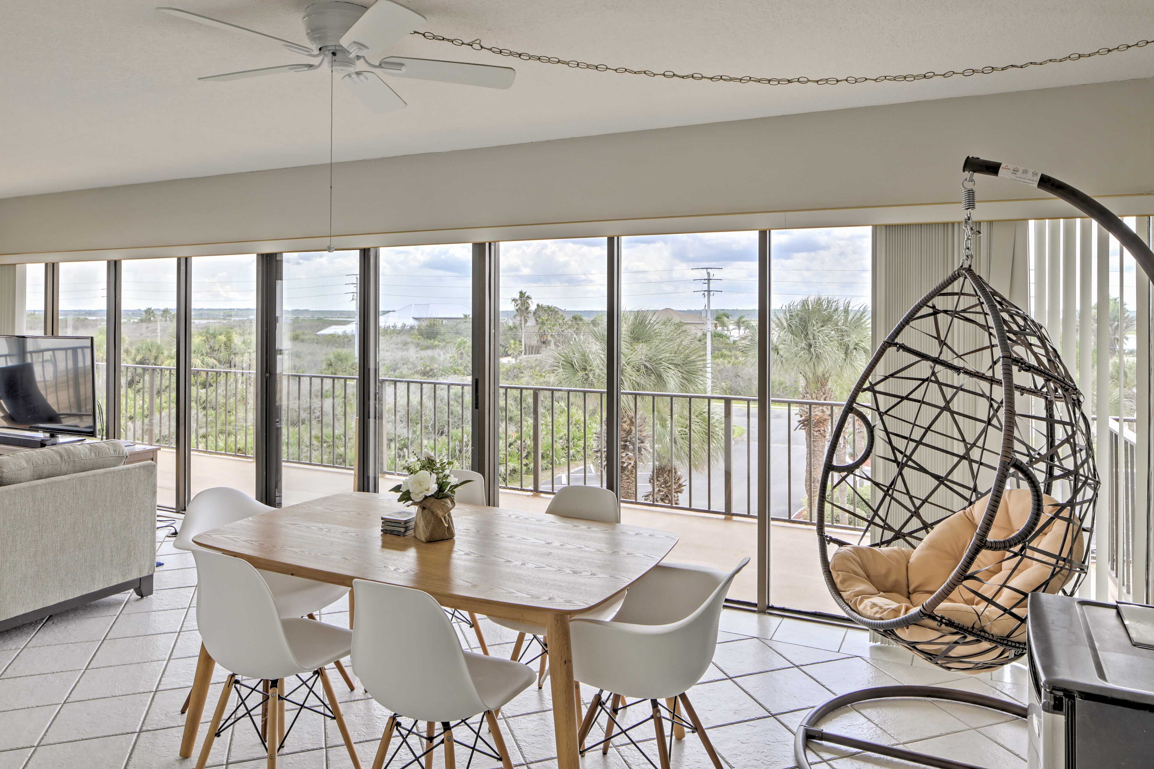 Enjoy your morning coffee from this dining table.