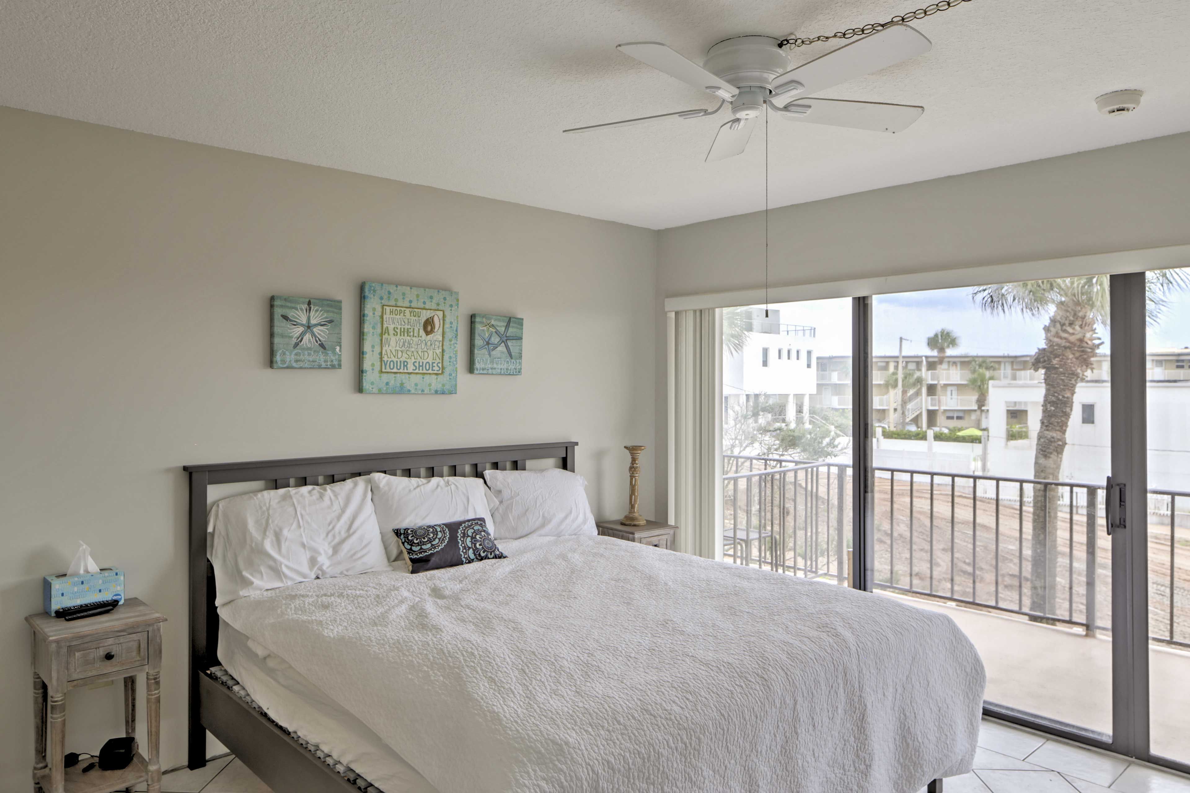 Cozy up in this comfortable king-sized bed for a peaceful slumber.