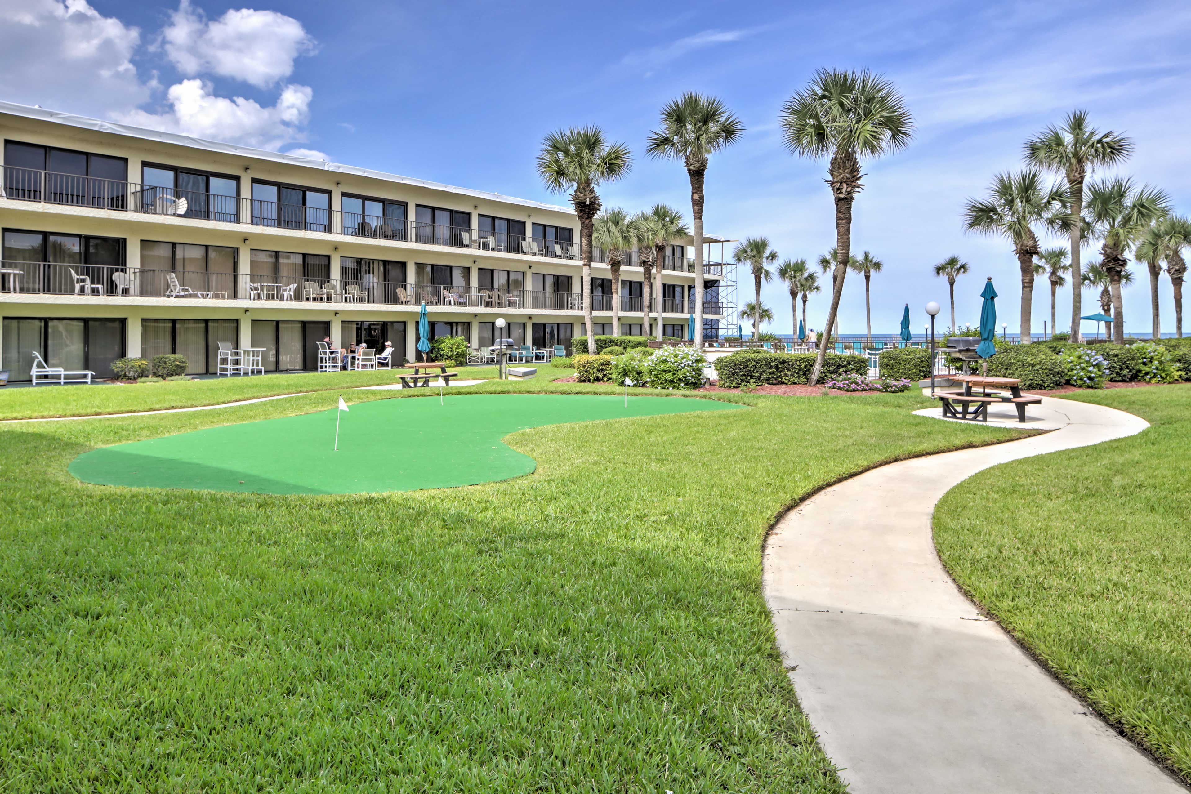 Practice your game at this putting green.