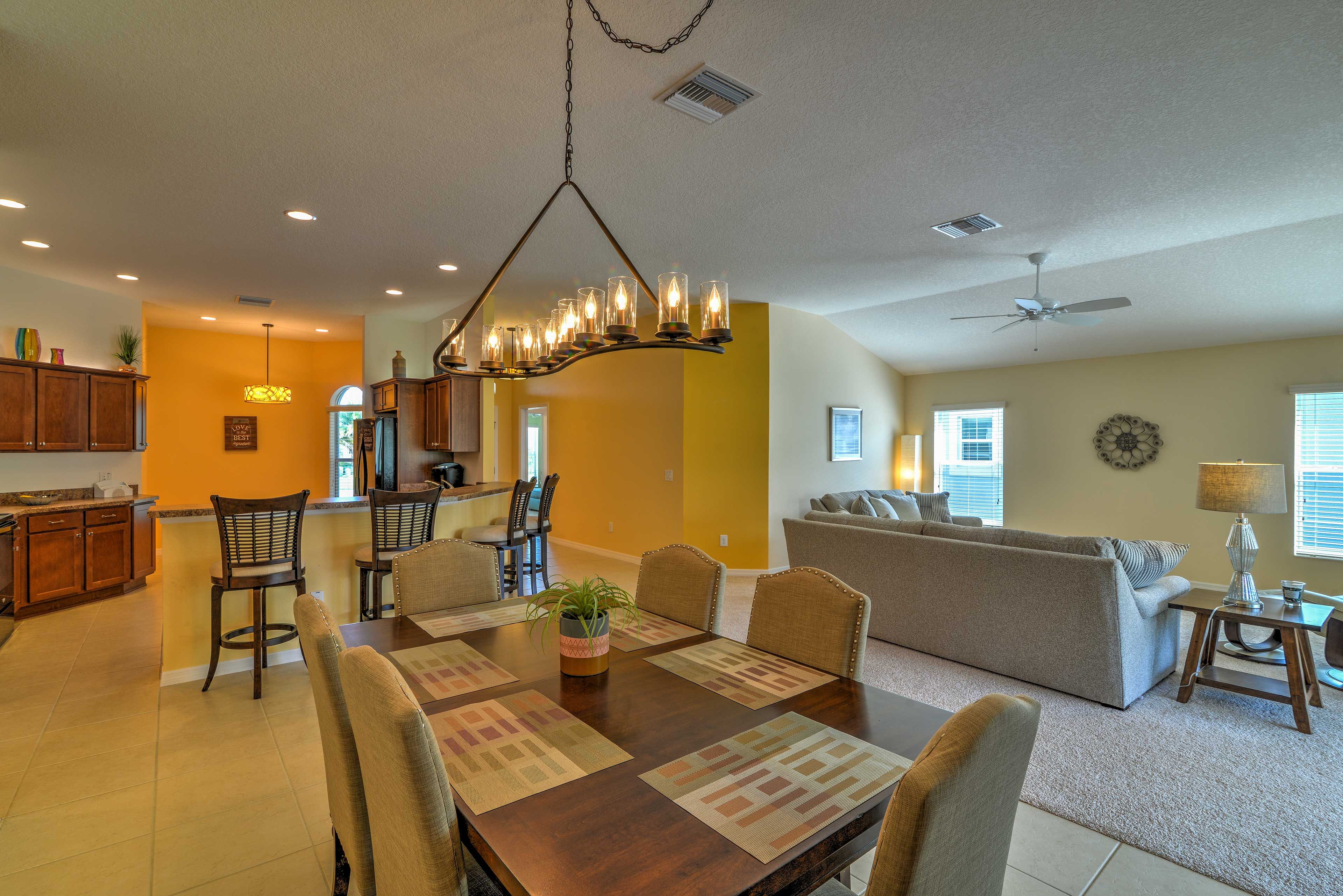 The dining room table has seating for up to 6 guests.