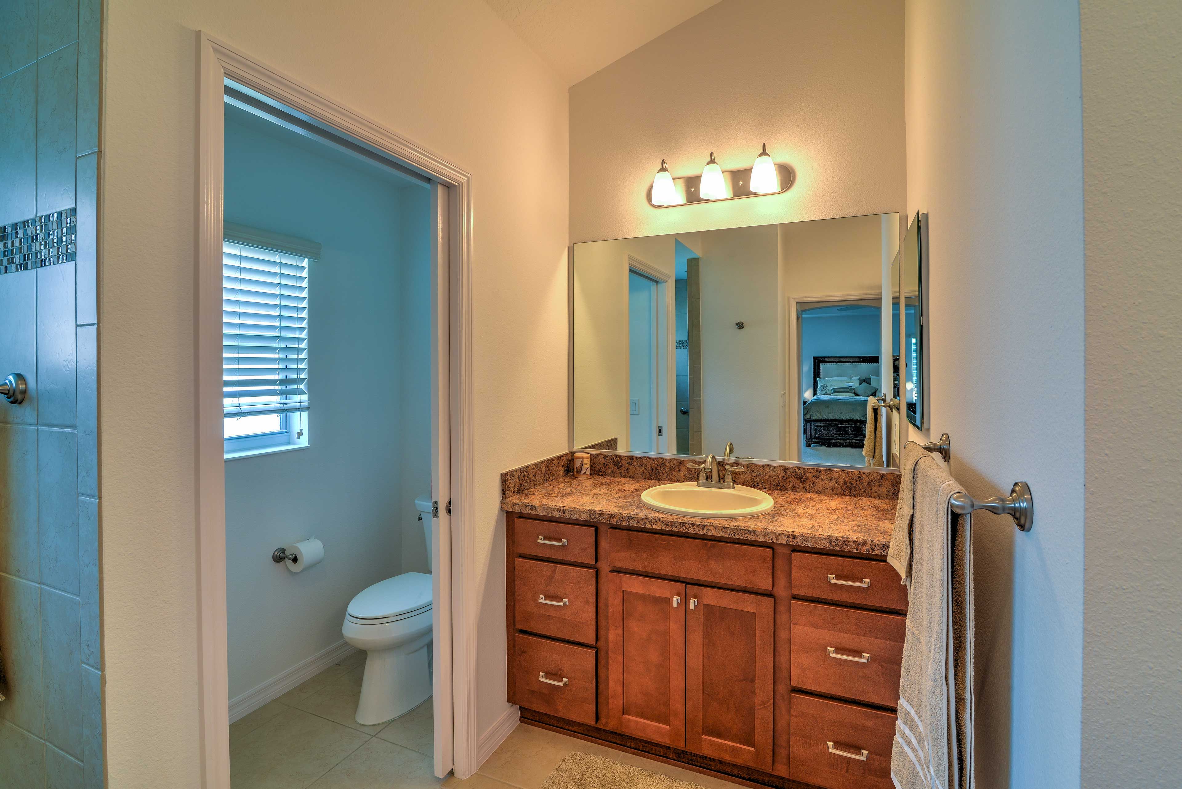 This bedroom features a spacious en-suite bathroom.