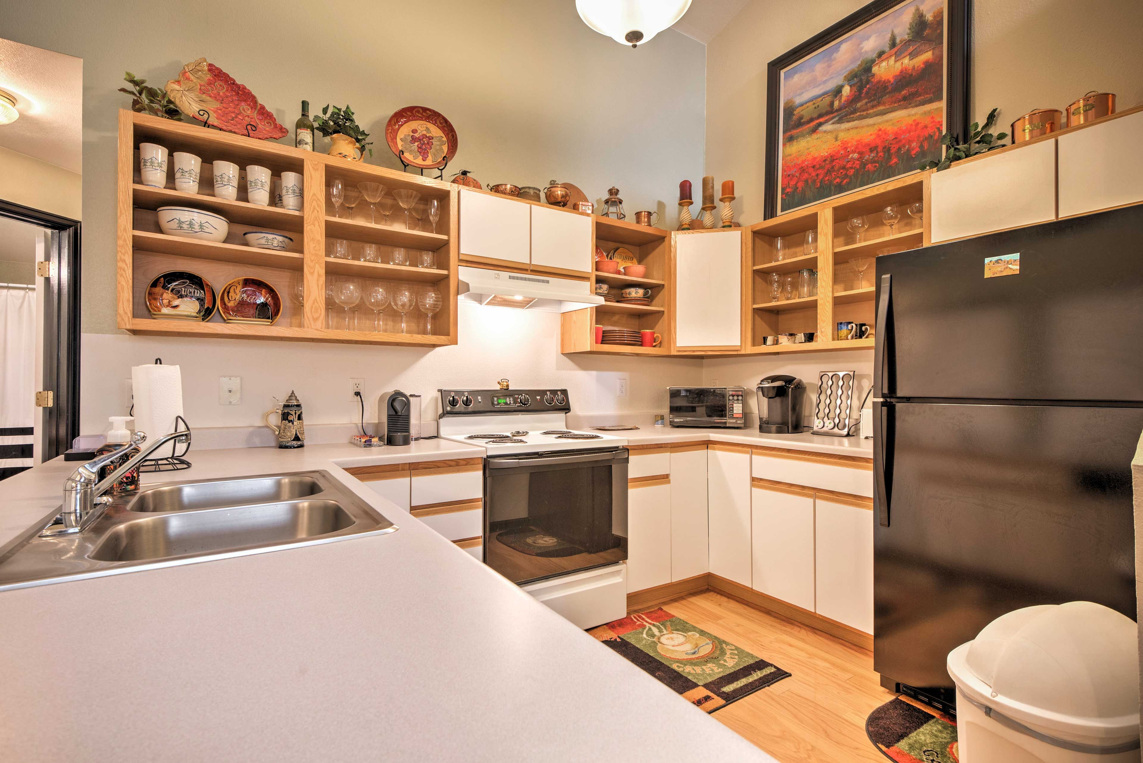 The kitchen has all the dishware you could ask for!