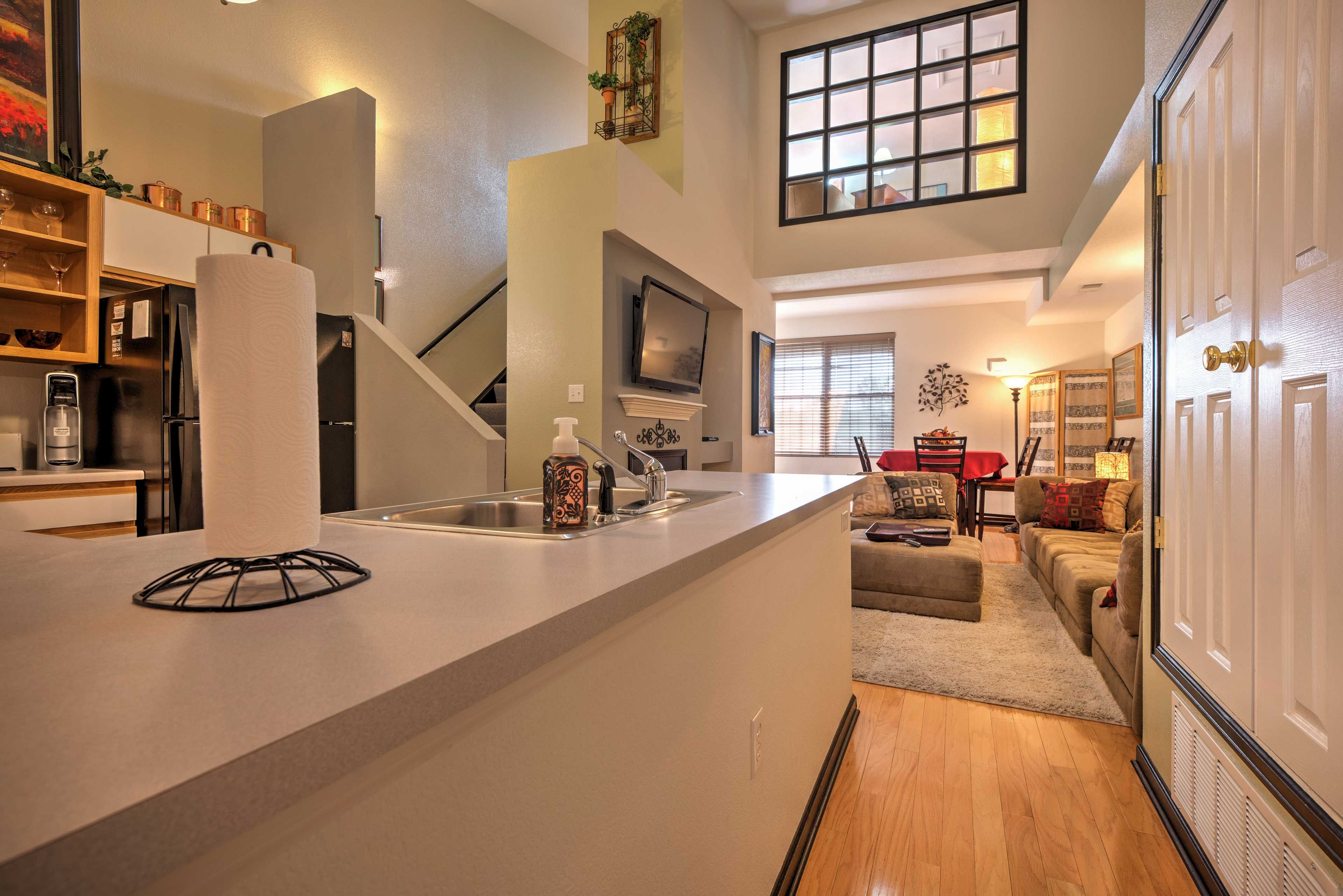 Vaulted ceilings make the space feel even more open.
