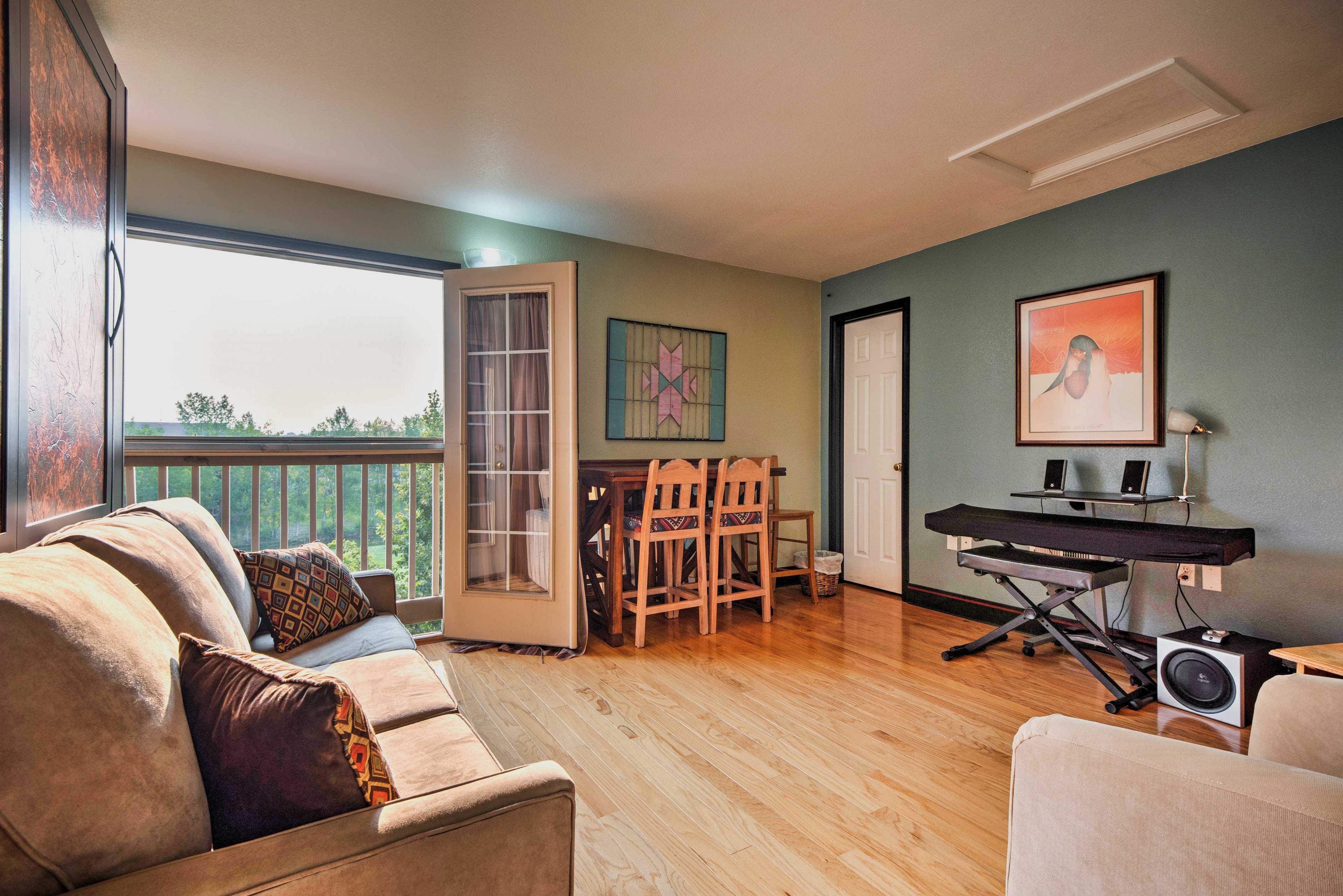 The loft is filled with warm natural light.