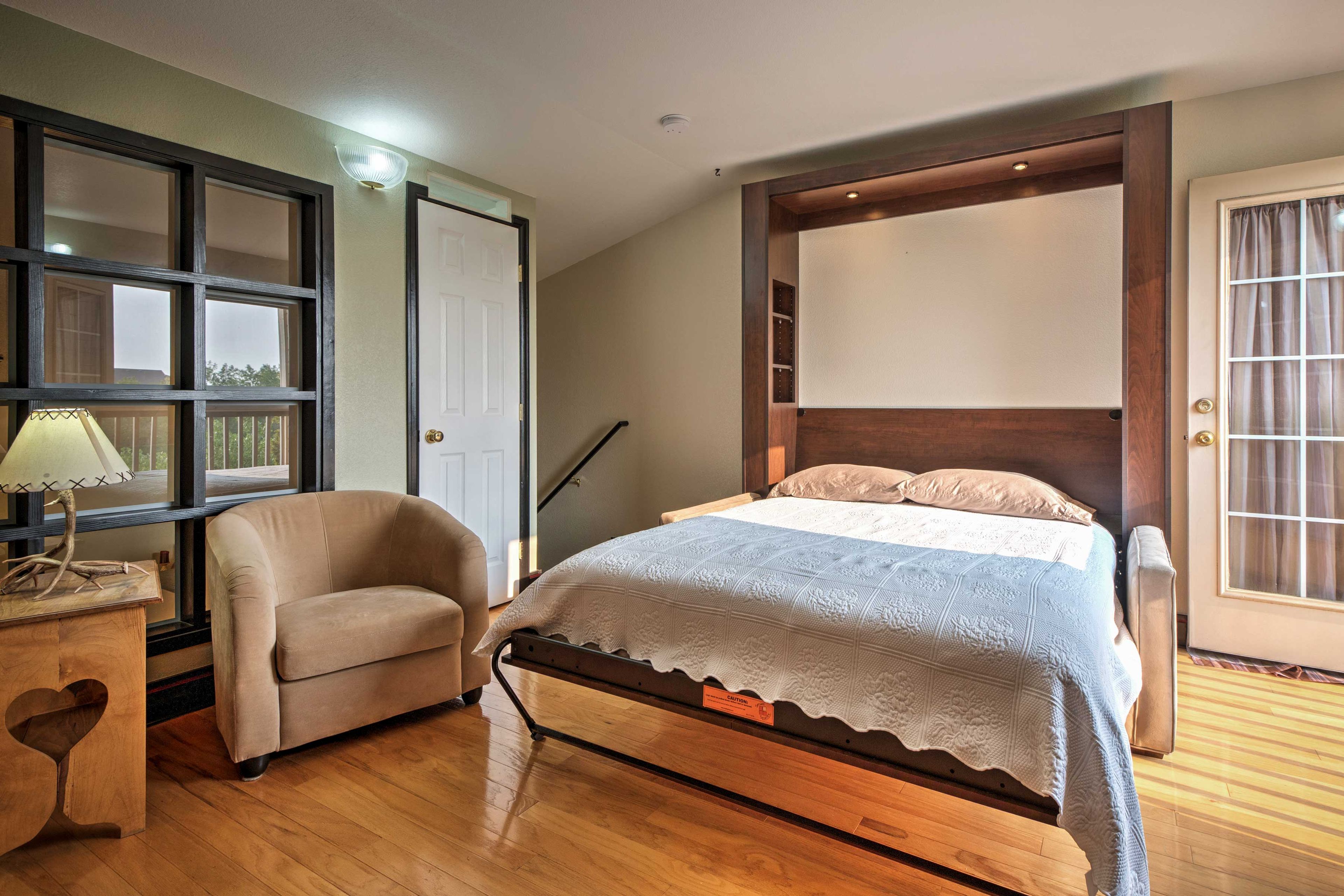 Get comfortable on the queen-sized Murphy bed.