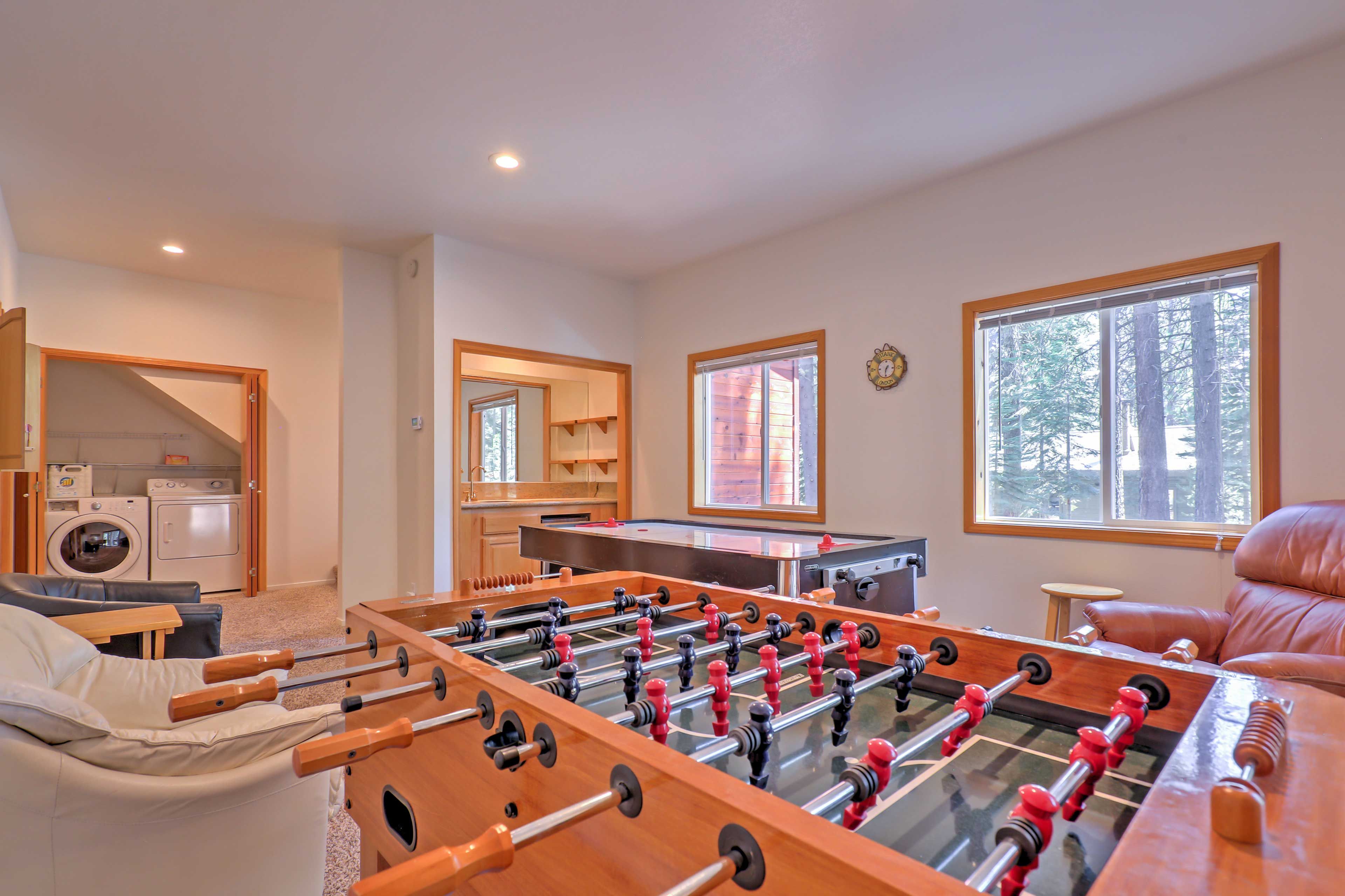 This room comes complete with Foosball, air hockey, dart board, and a wet bar.