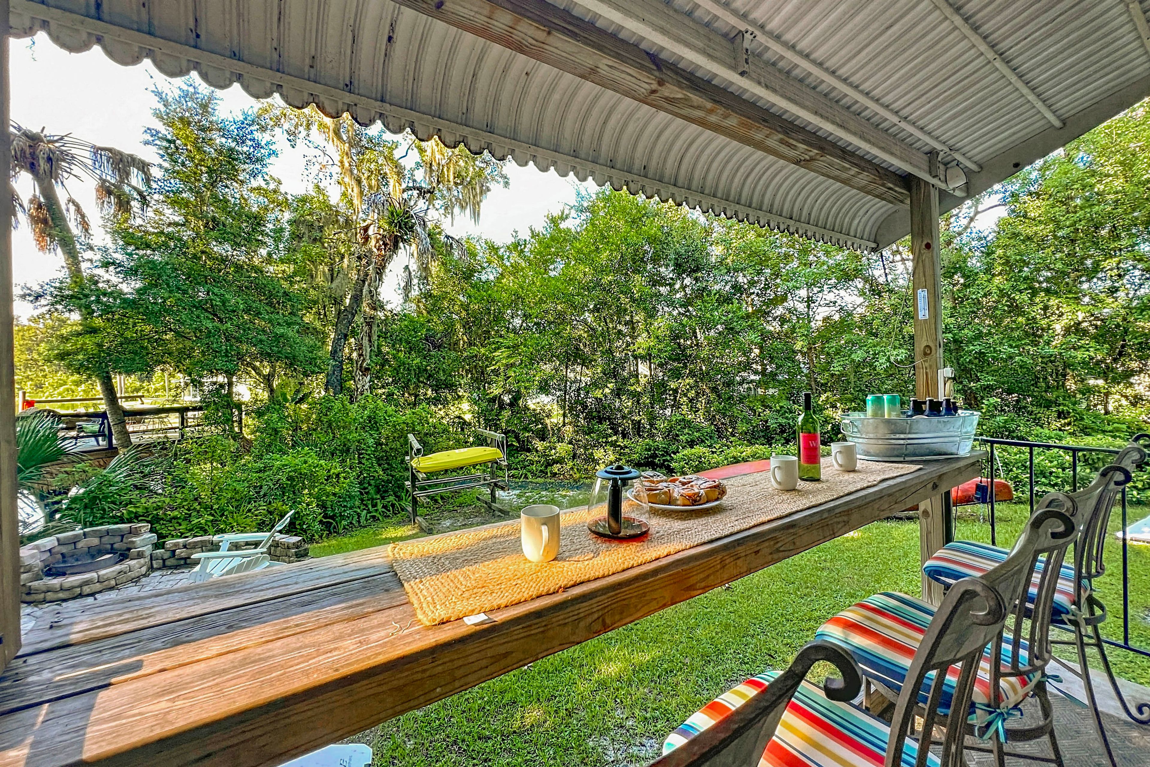 Covered Patio | Outdoor Dining | River Views