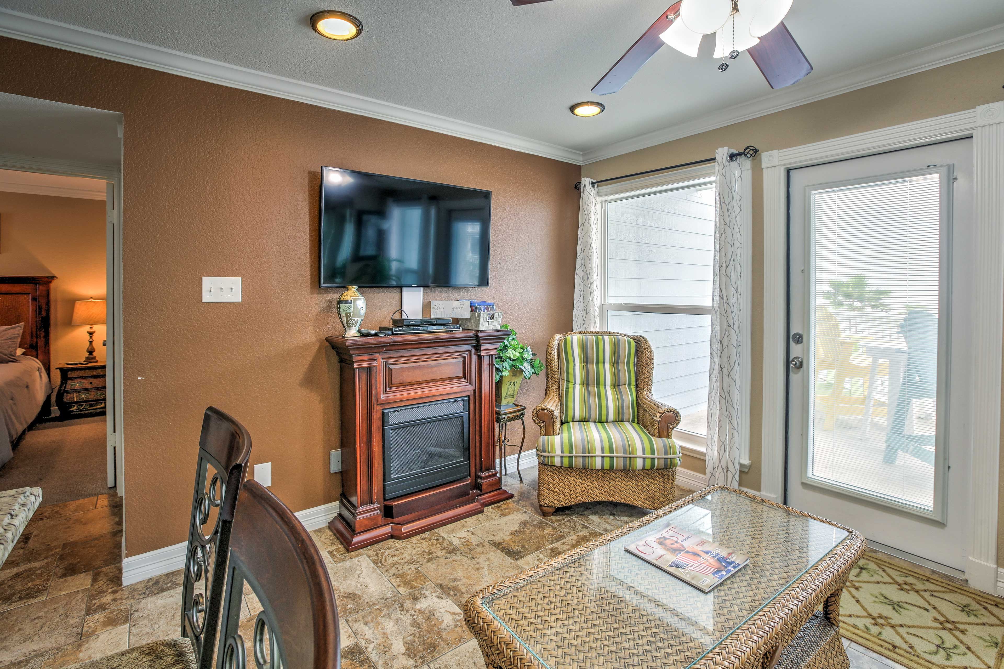 Catch your favorite shows on the 50-inch flat-screen cable TV.