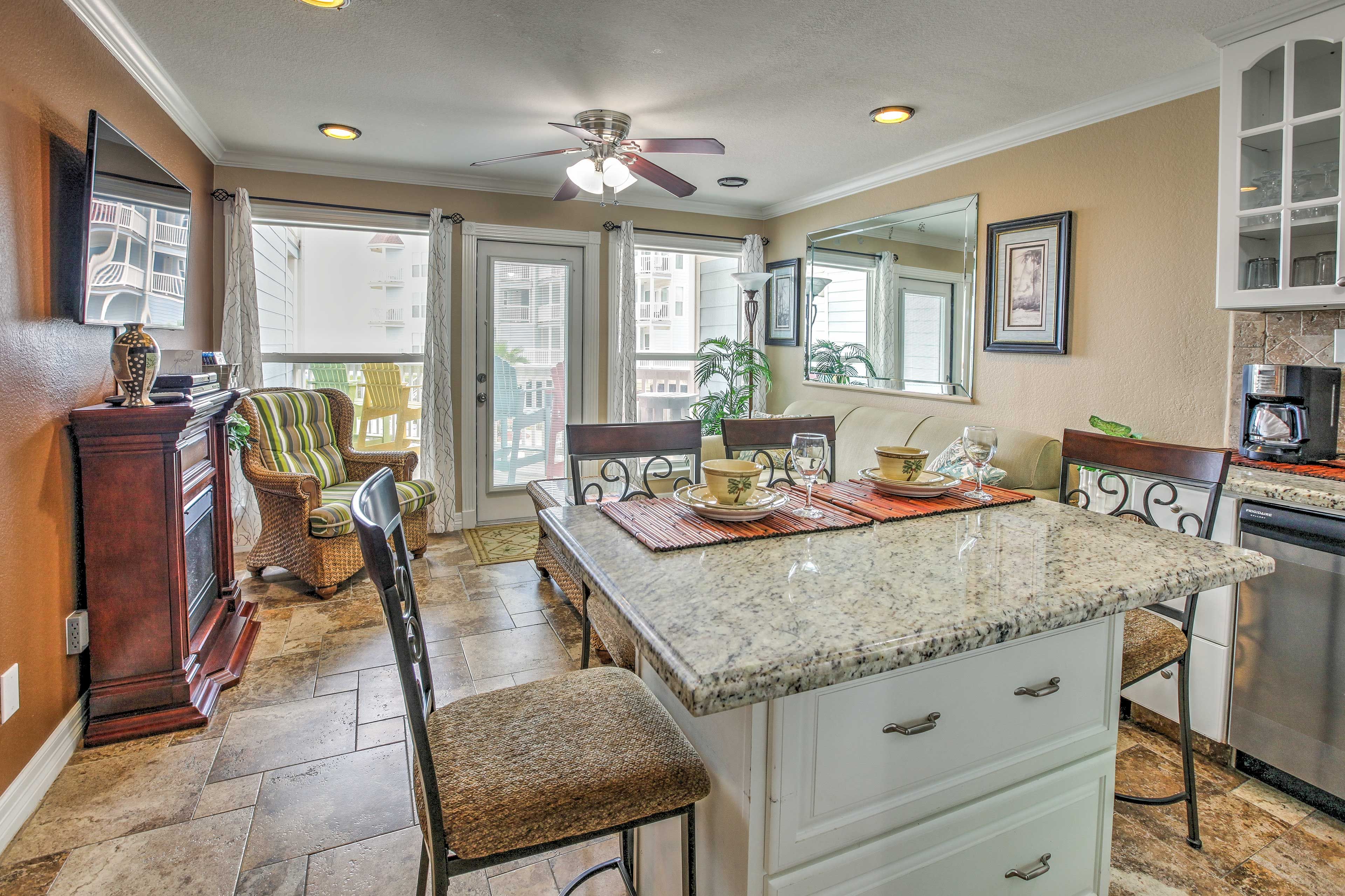 Stylish furnishings, an open-concept layout, and updated appliances make this condo the ideal home-away-from-home.