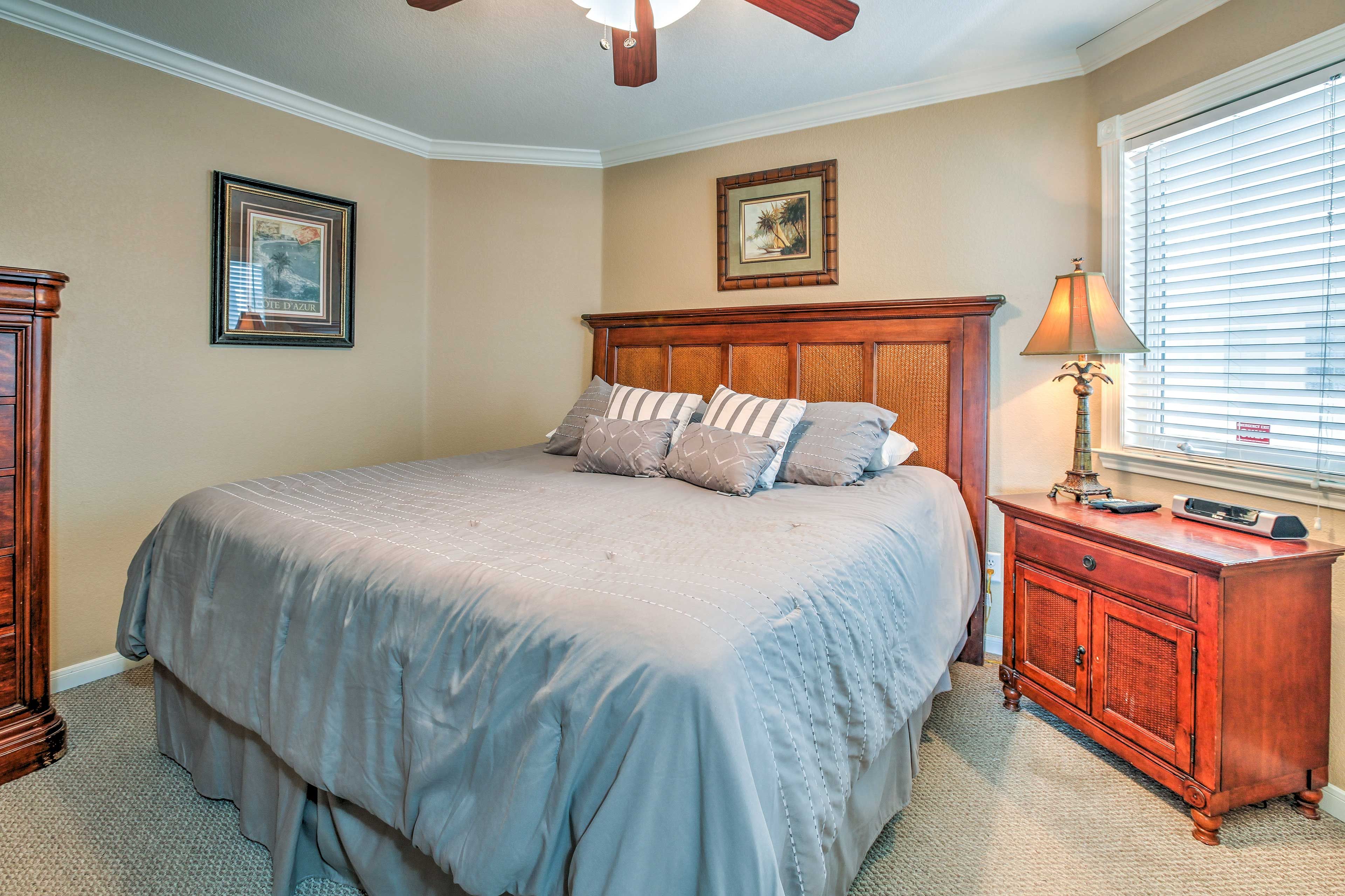 Rest easy in the king-sized bed in the lovely first bedroom.