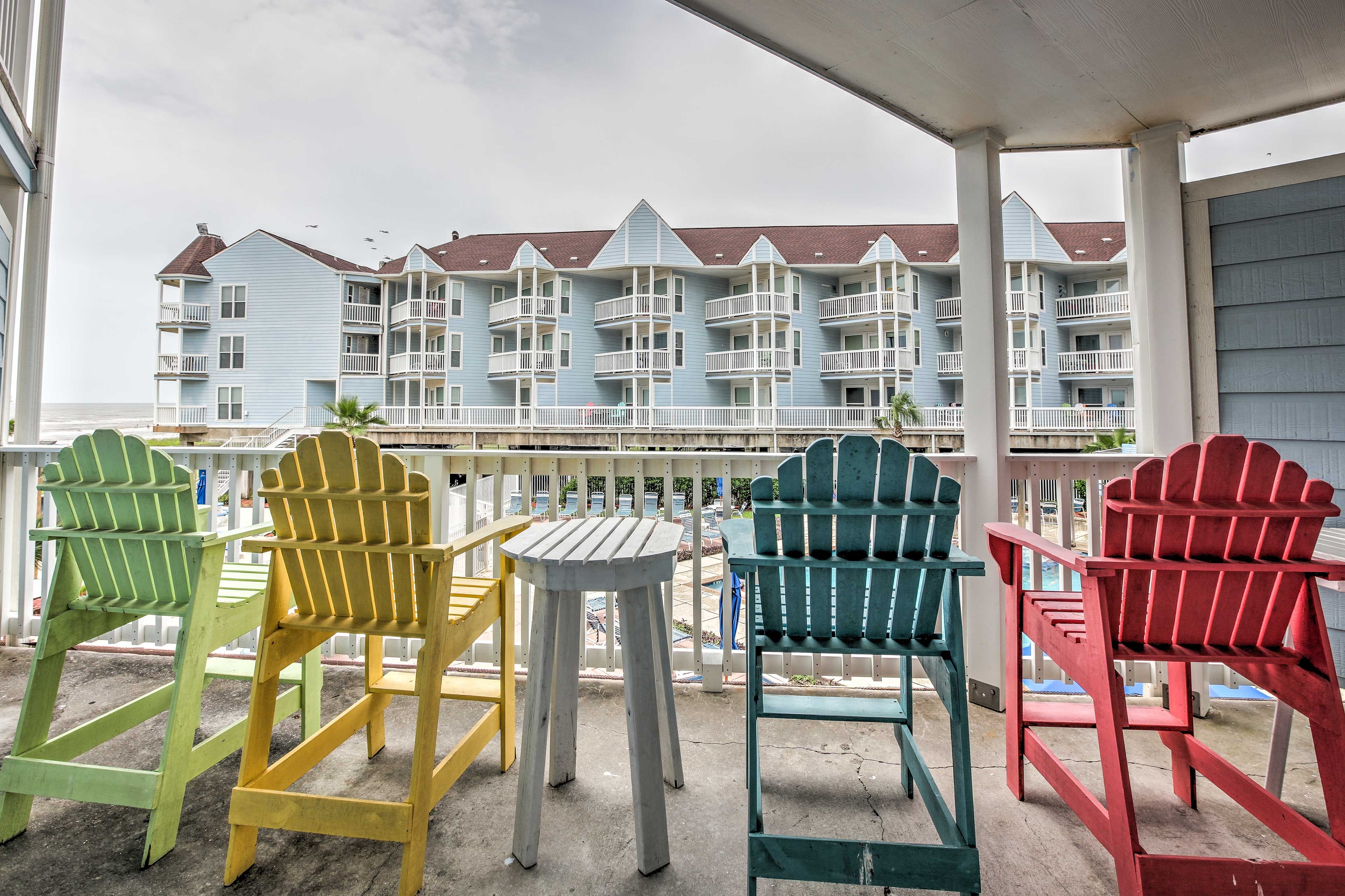 Listen to the ocean or watch the sunrise as you sip your morning coffee from the Adirondack chairs on the balcony.