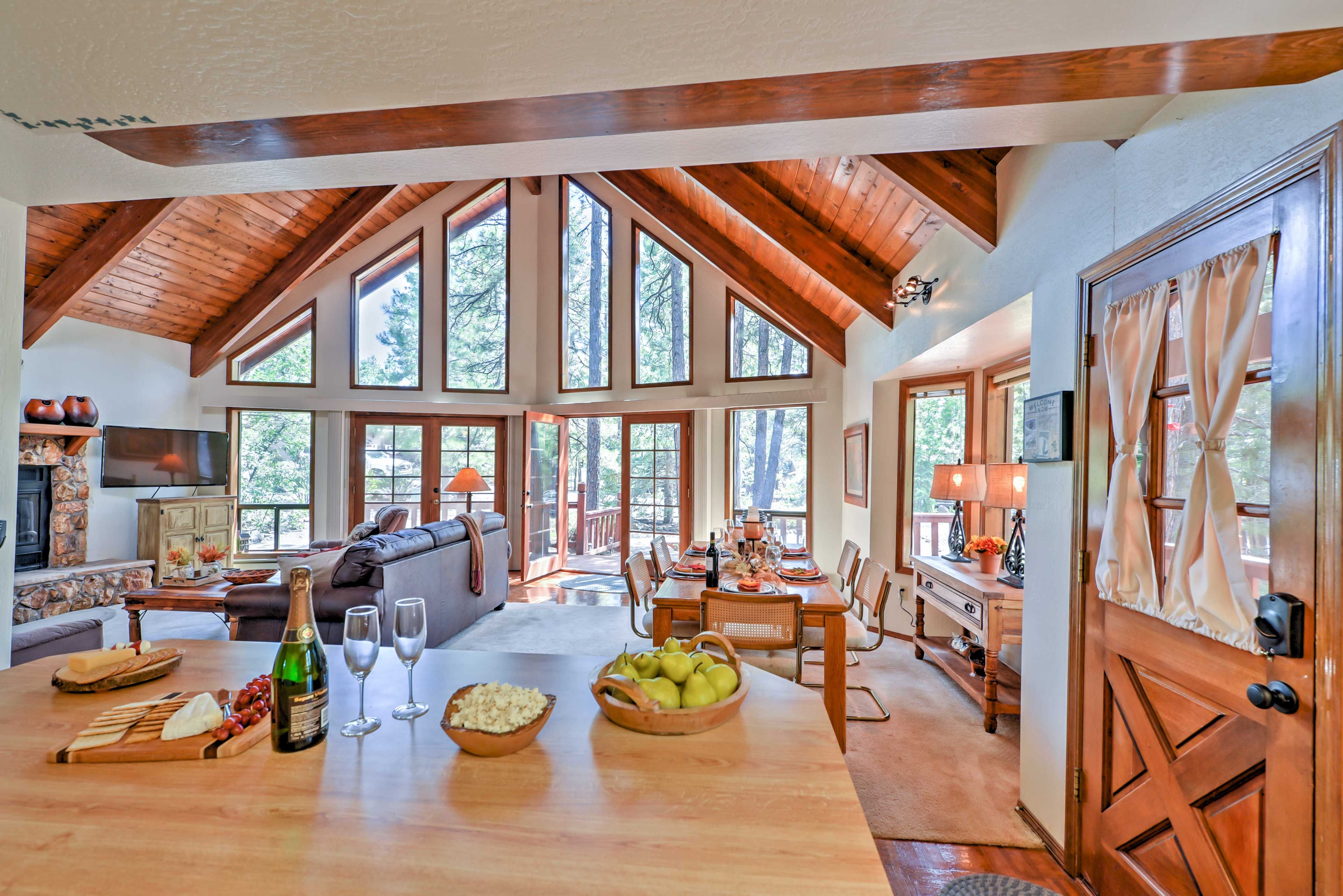 Conversation flows freely in the open-concept home.