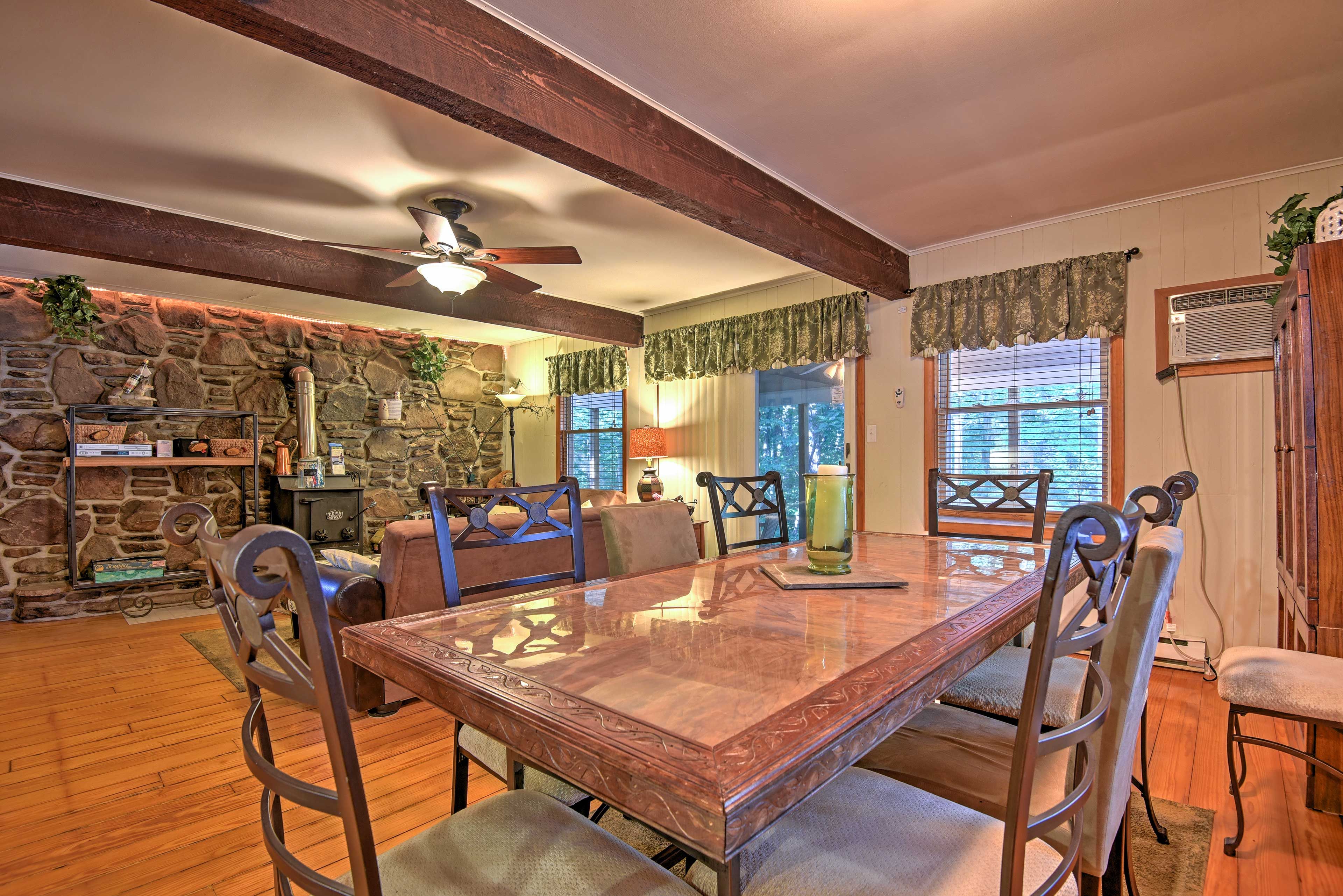 Gather around the dining table to share meals and stories.