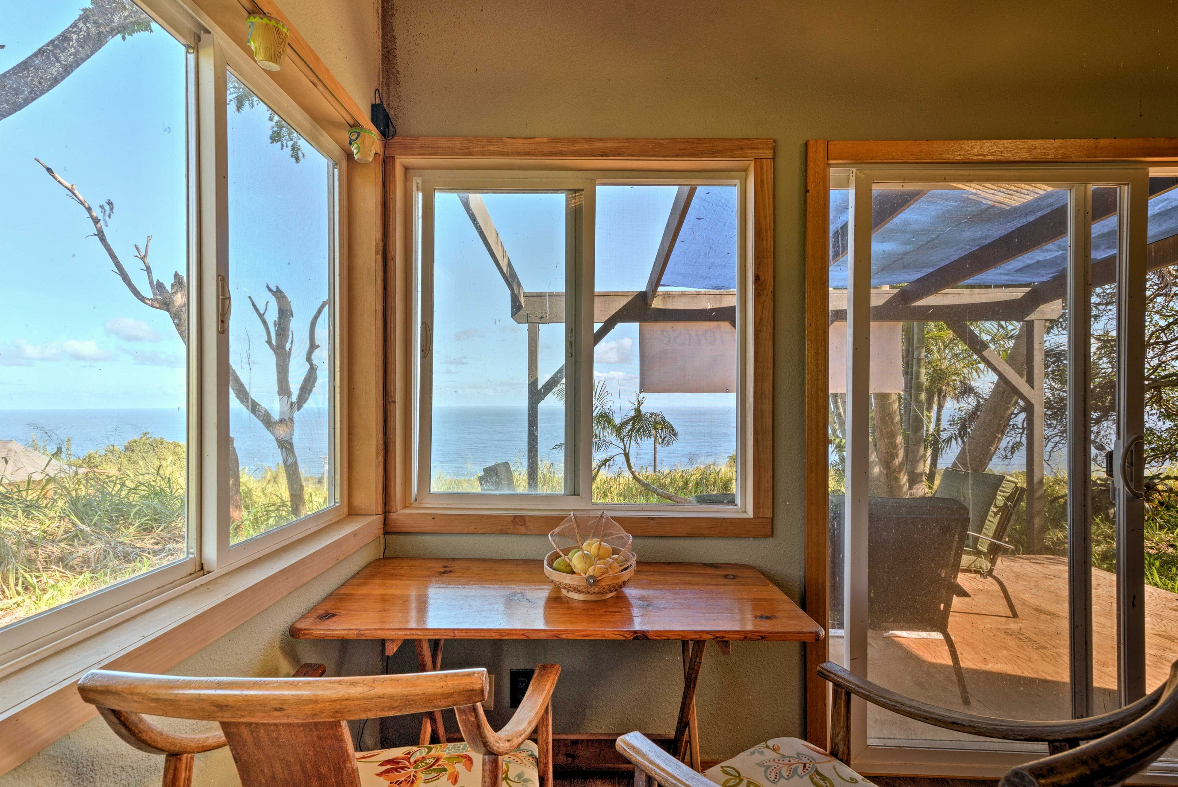 Enjoy dinner with a view at the dining table.