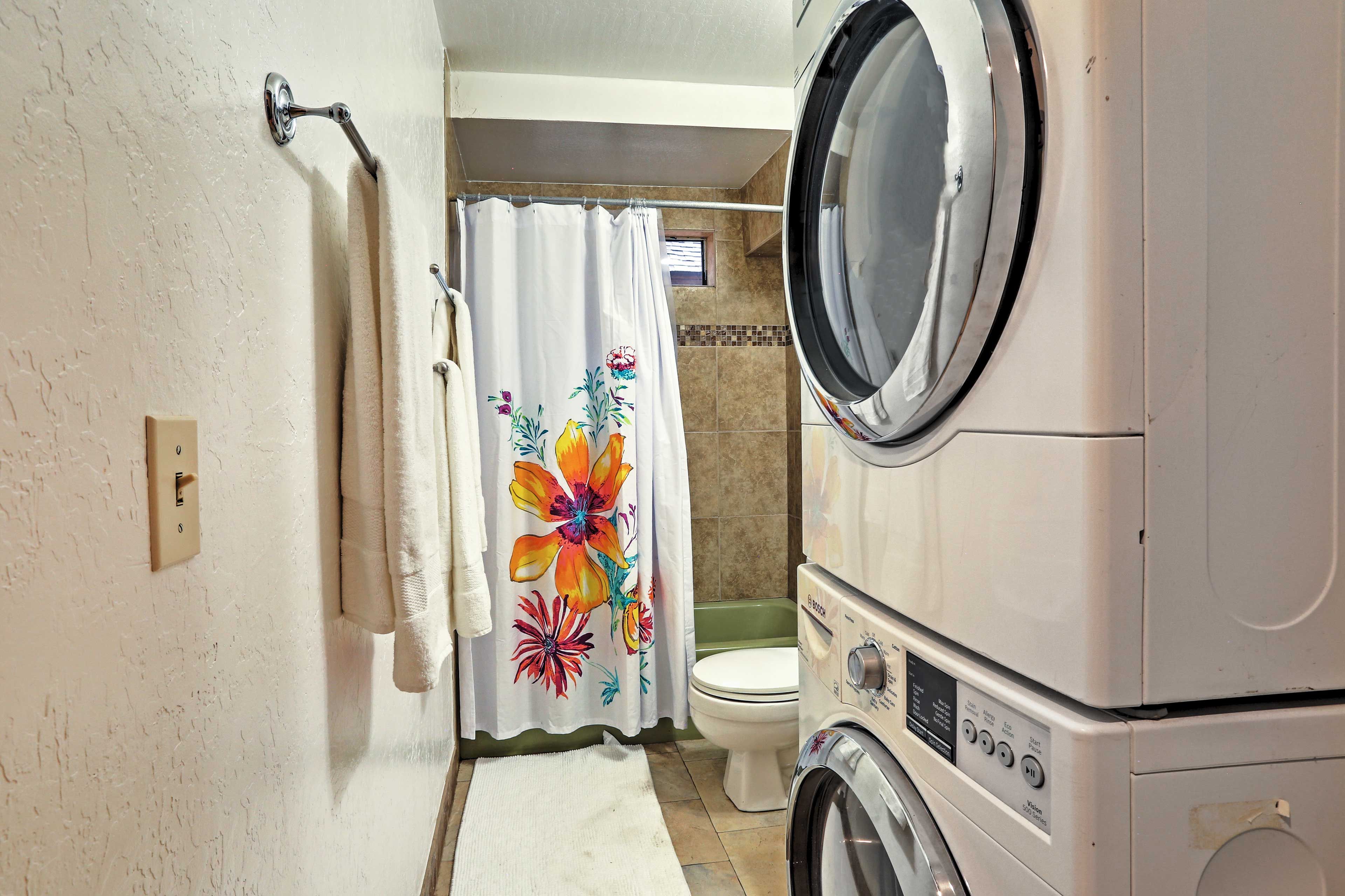 The full bathroom offers a shower/tub combo and also has a washer and dryer.