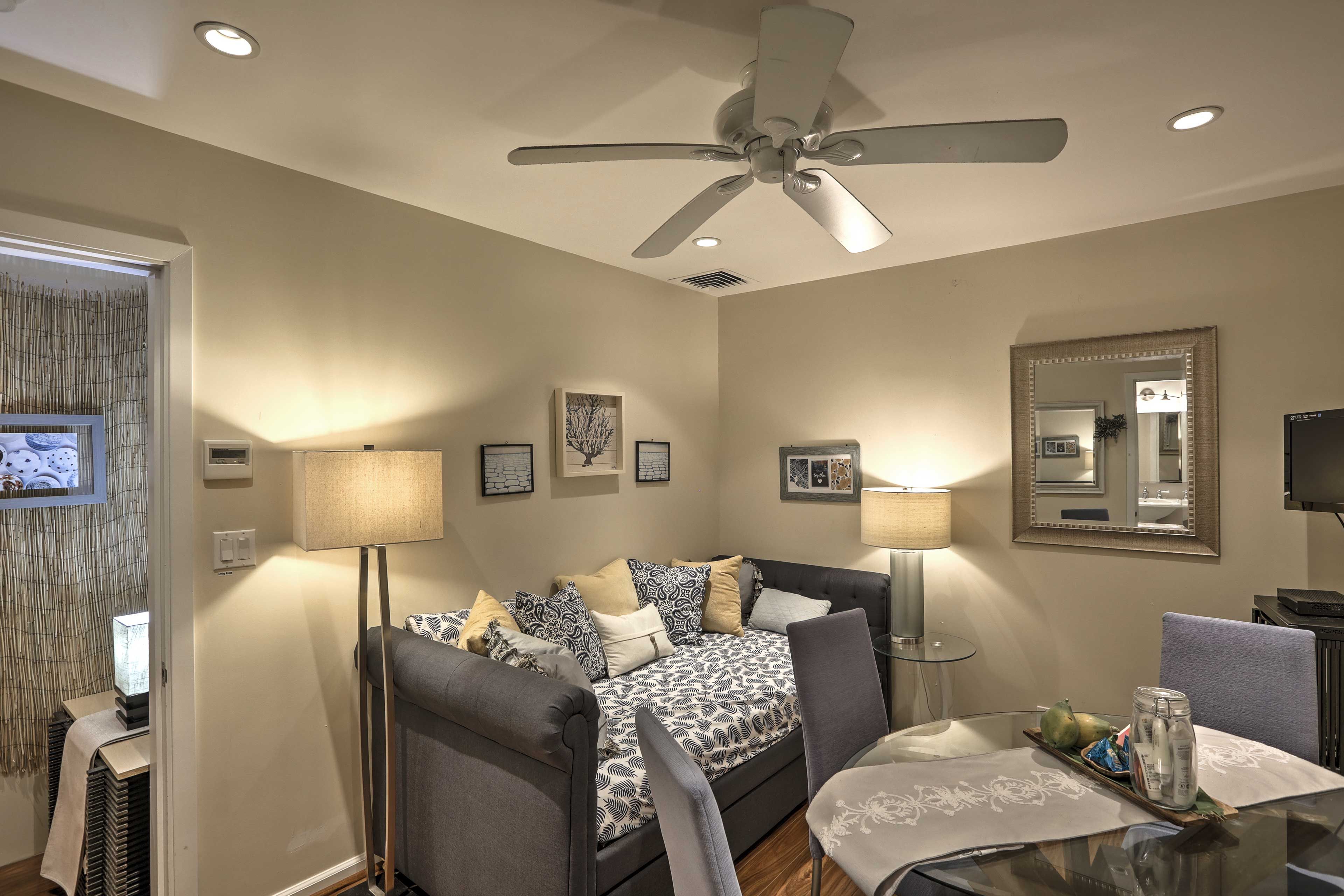 Off the bedroom is a dining area and an additional sleeping spot, perfect for a child.