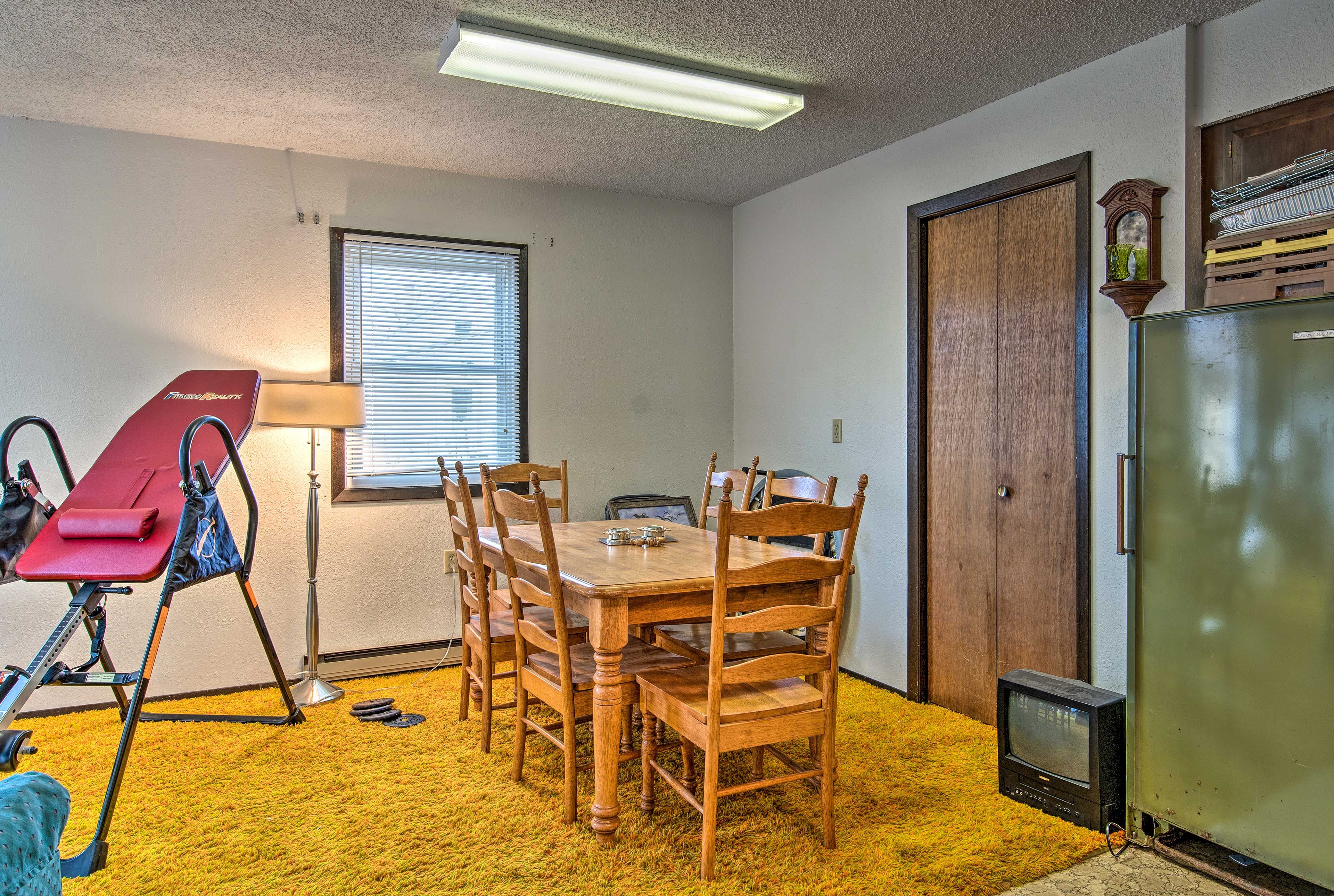 Share home-cooked feasts at the wooden dining table.