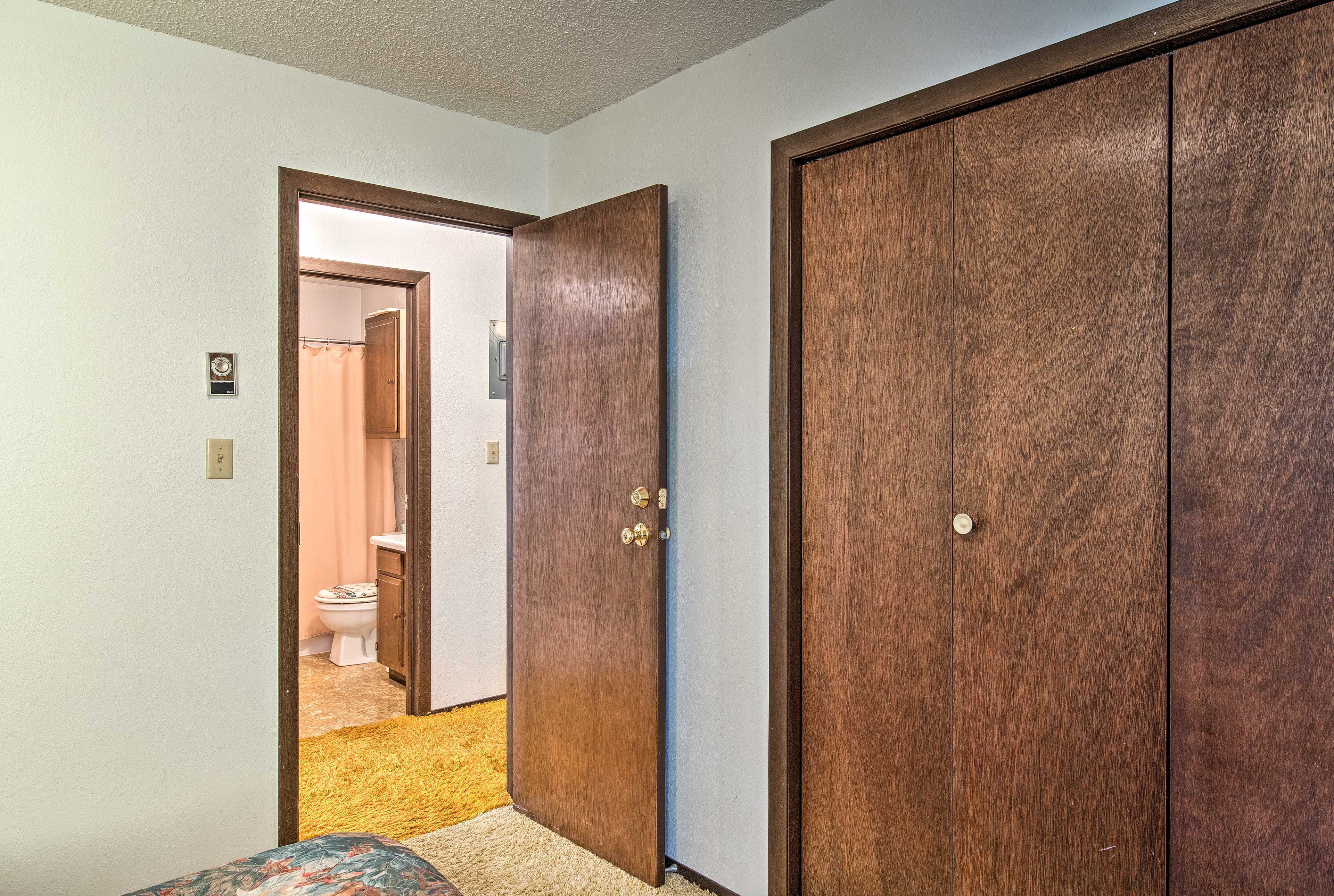Store your outdoor gear in the large closets.