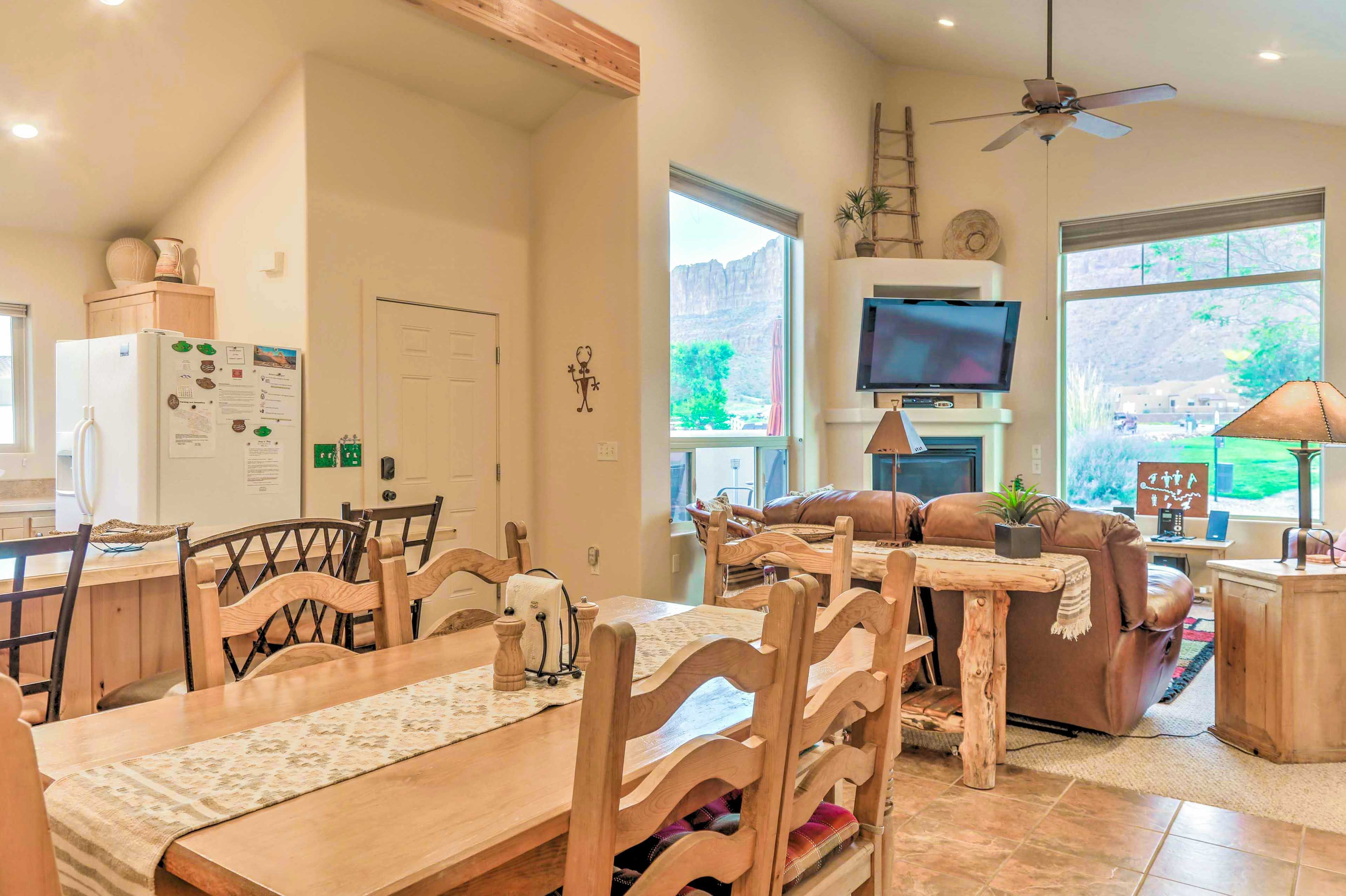 Sit down for a meal at the dining table.