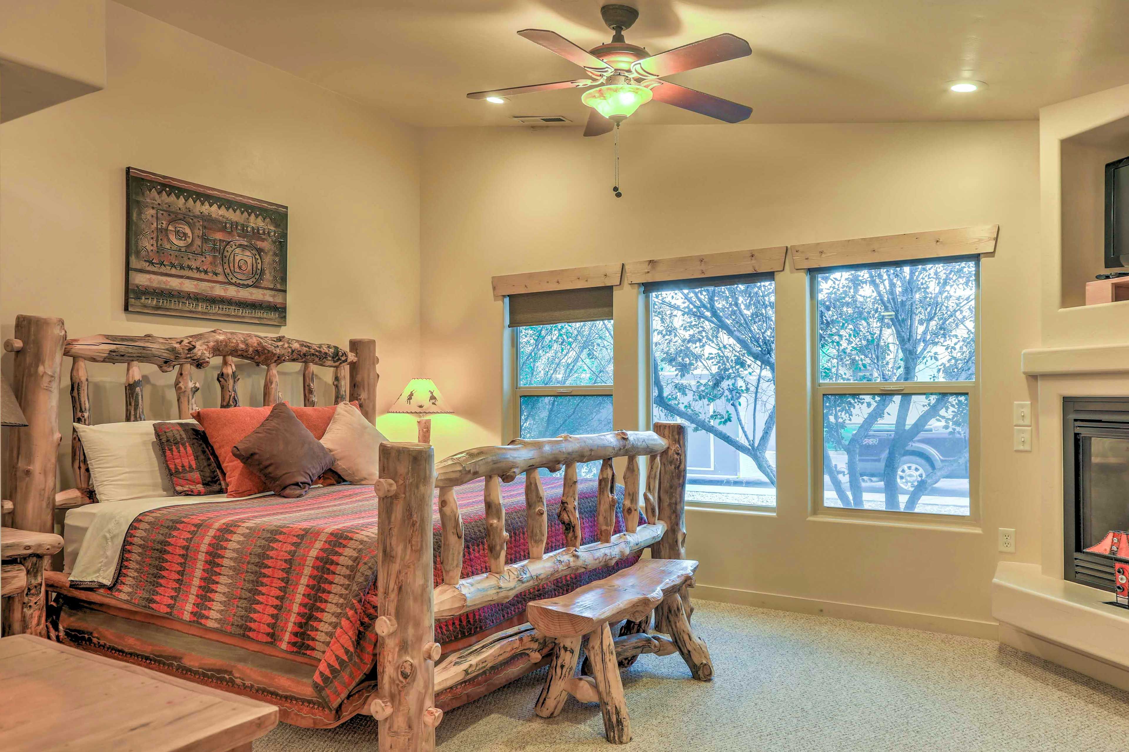 Two guests will sleep well at night in this bedroom.