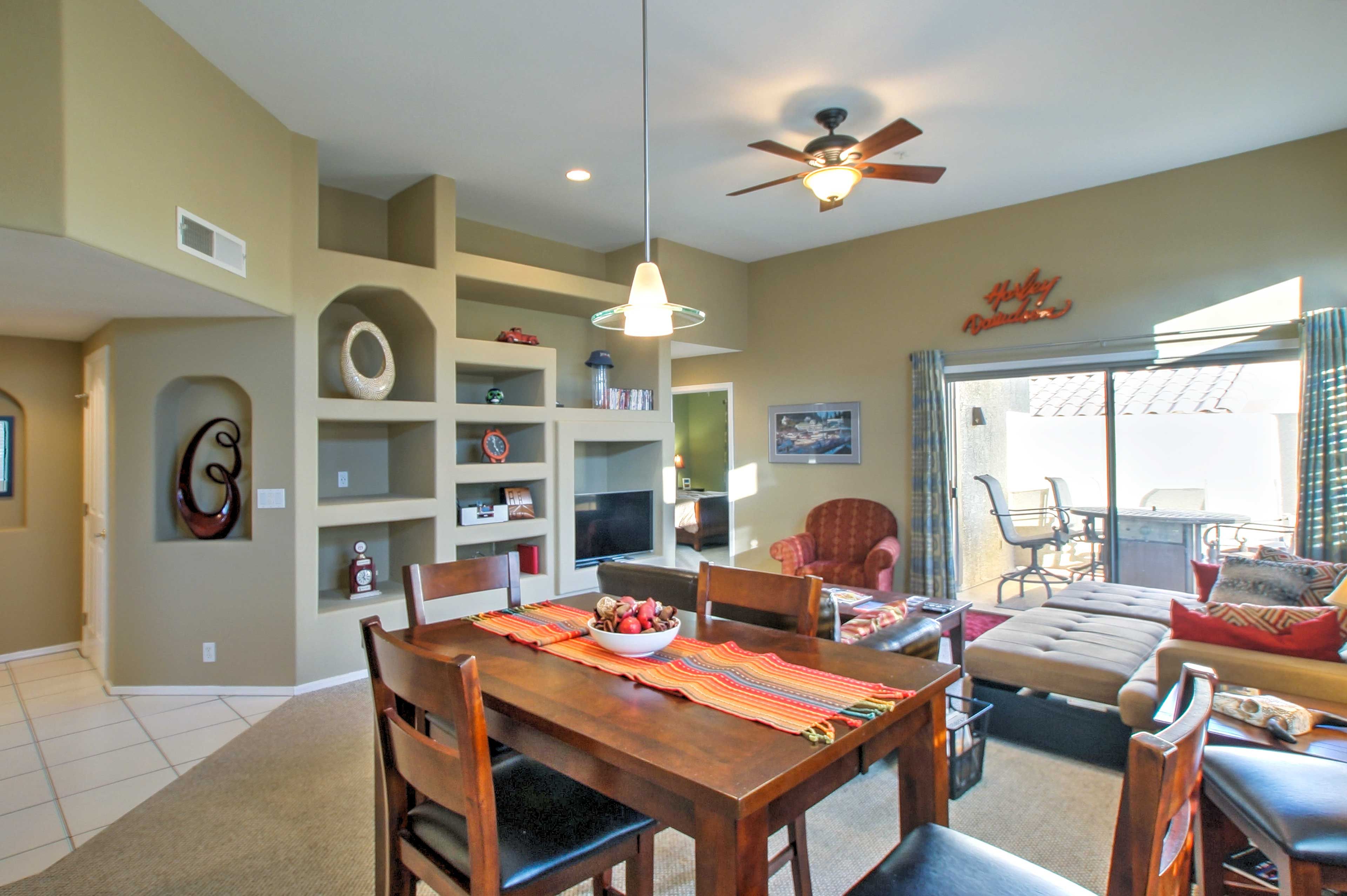 Relax in the spacious living area while watching your favorite shows!