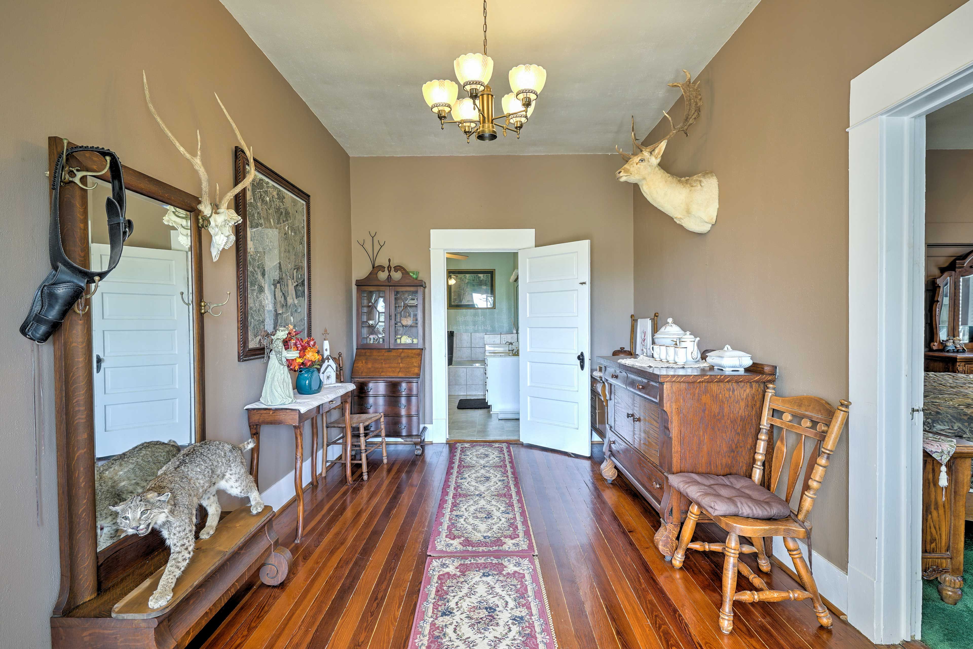 Admire the hunting trophies hung on the walls.