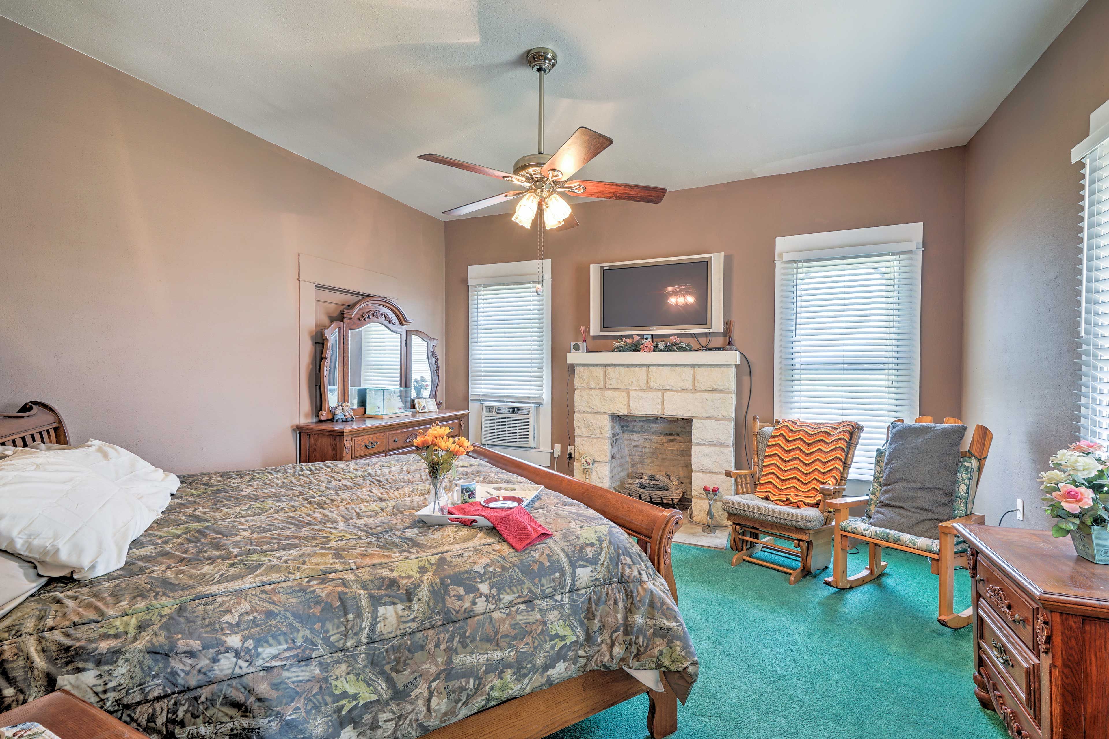 Curl up in this king bed to enjoy peaceful nights of sleep.