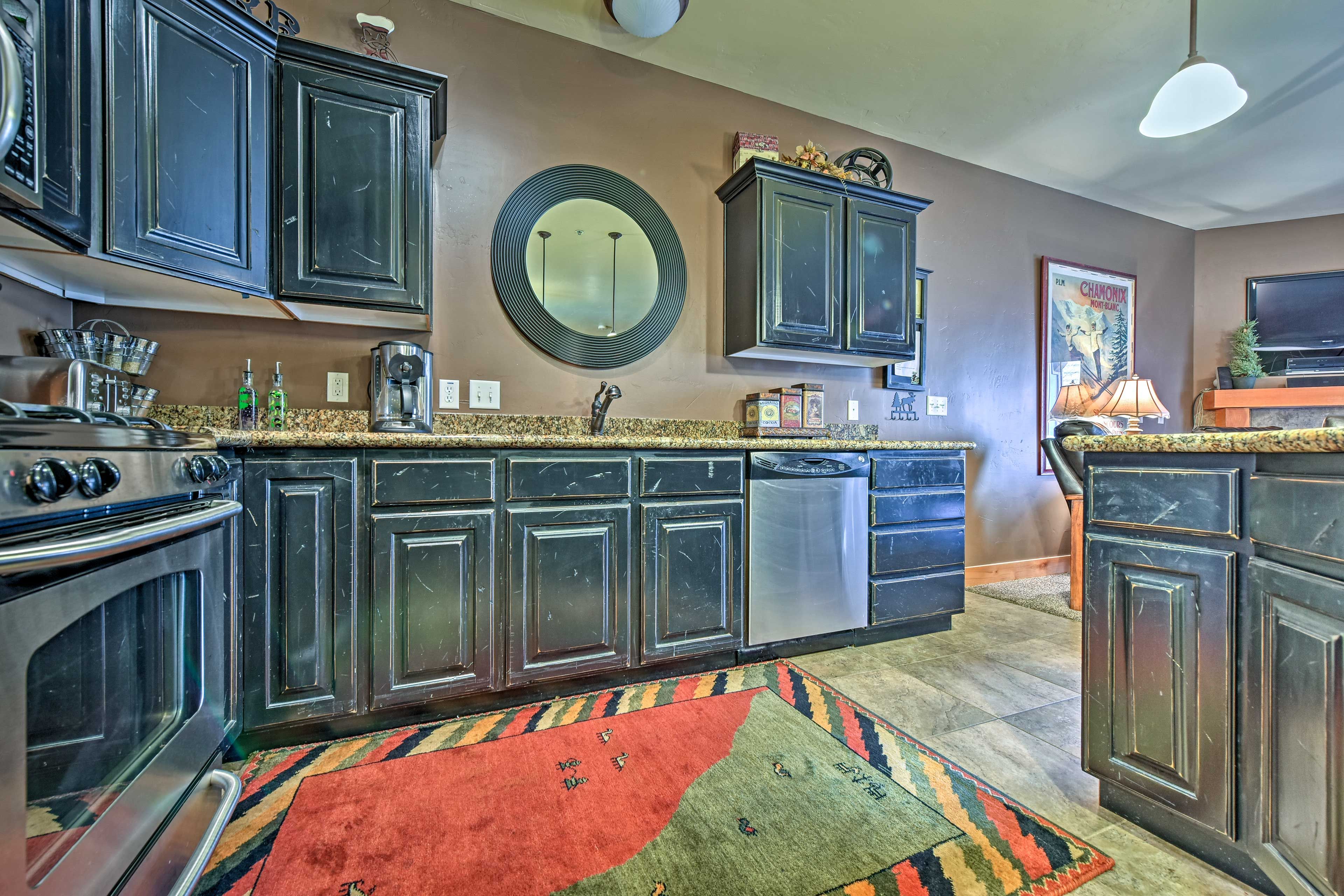 Store snacks in these chic black shaker cabinets.