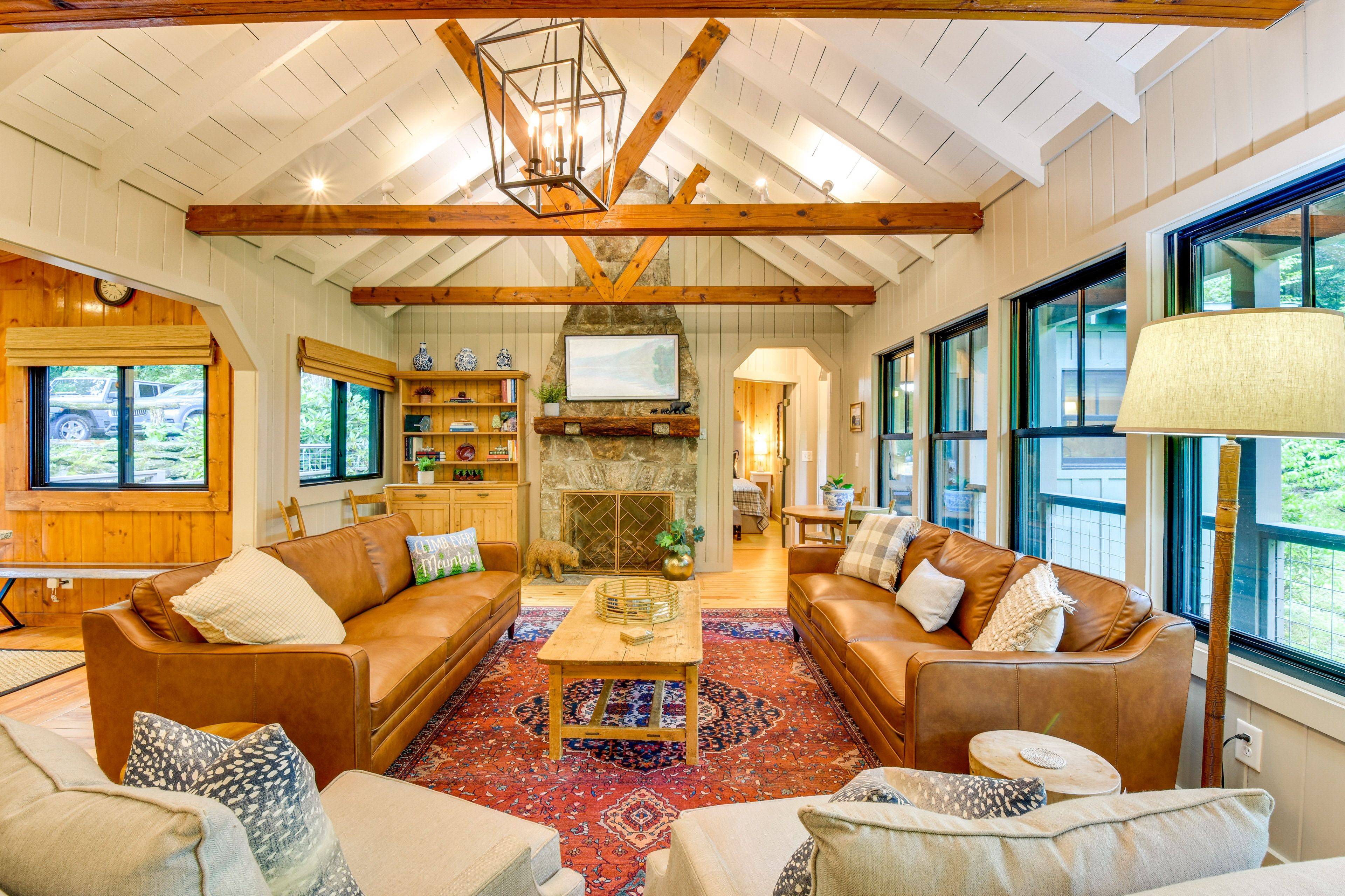 Living Room | Smart TV | Granite Fireplace