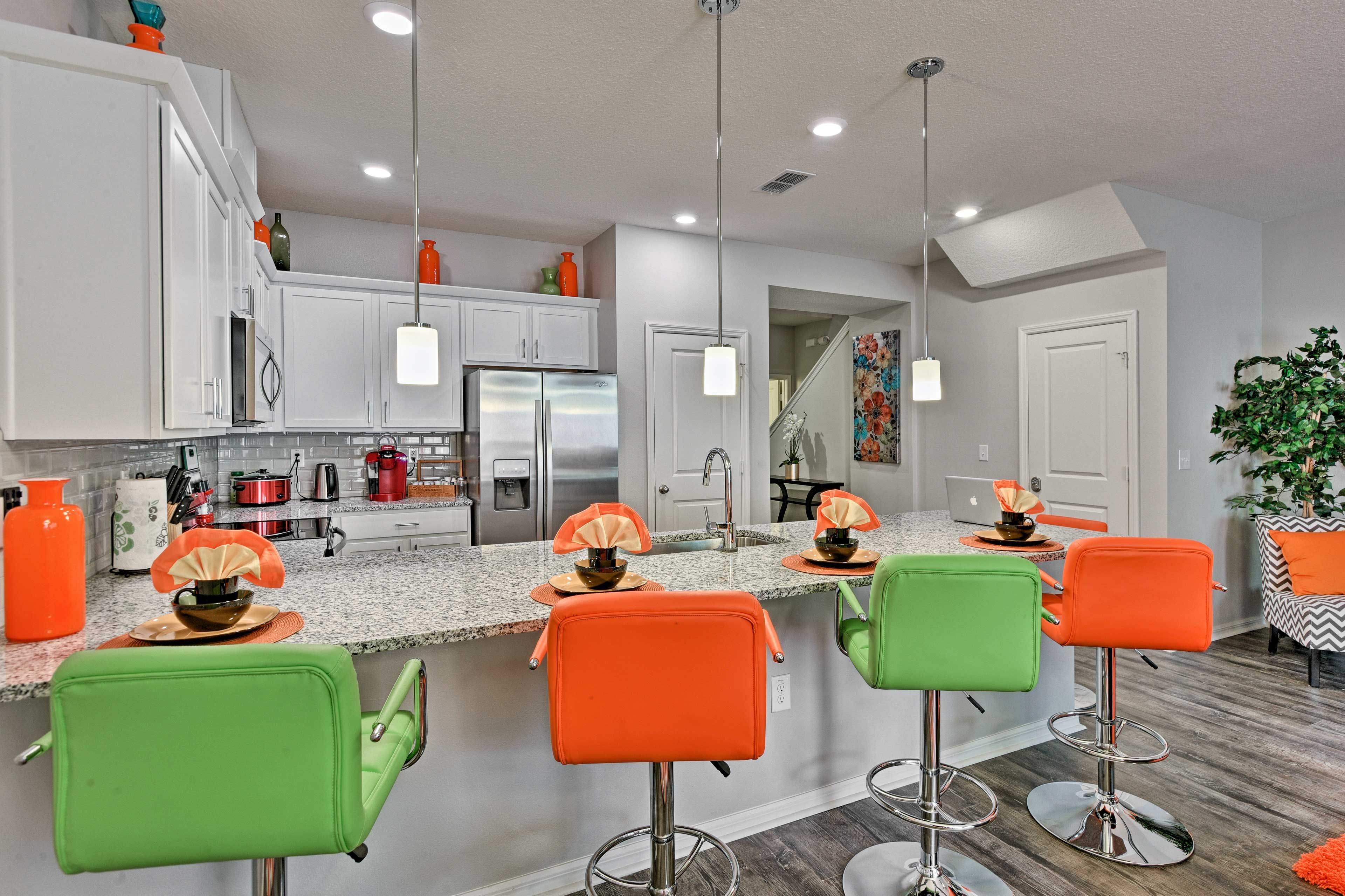 Serve breakfast for 4 at the kitchen counter.