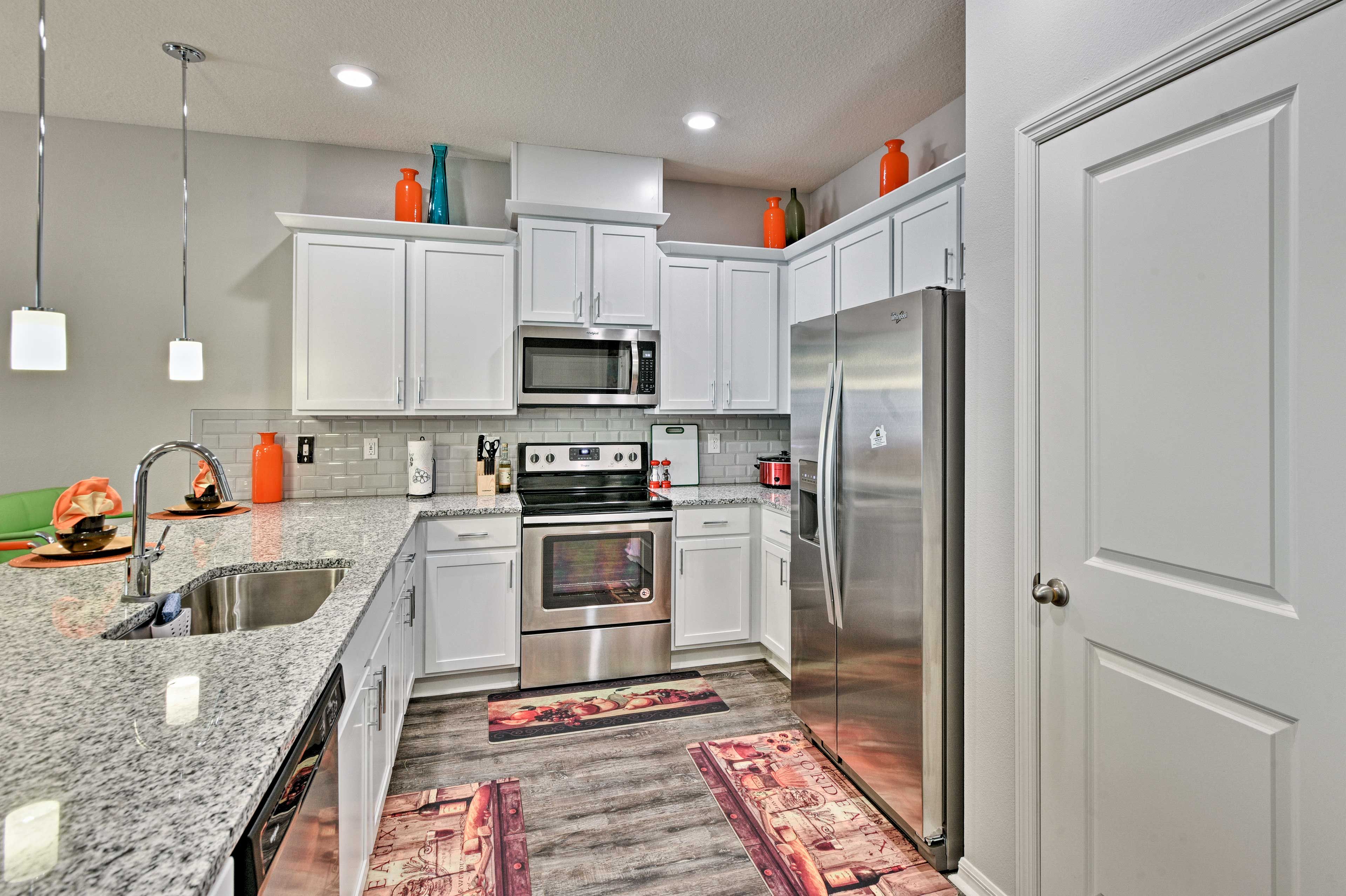 The stainless steel appliances will make cooking a breeze.