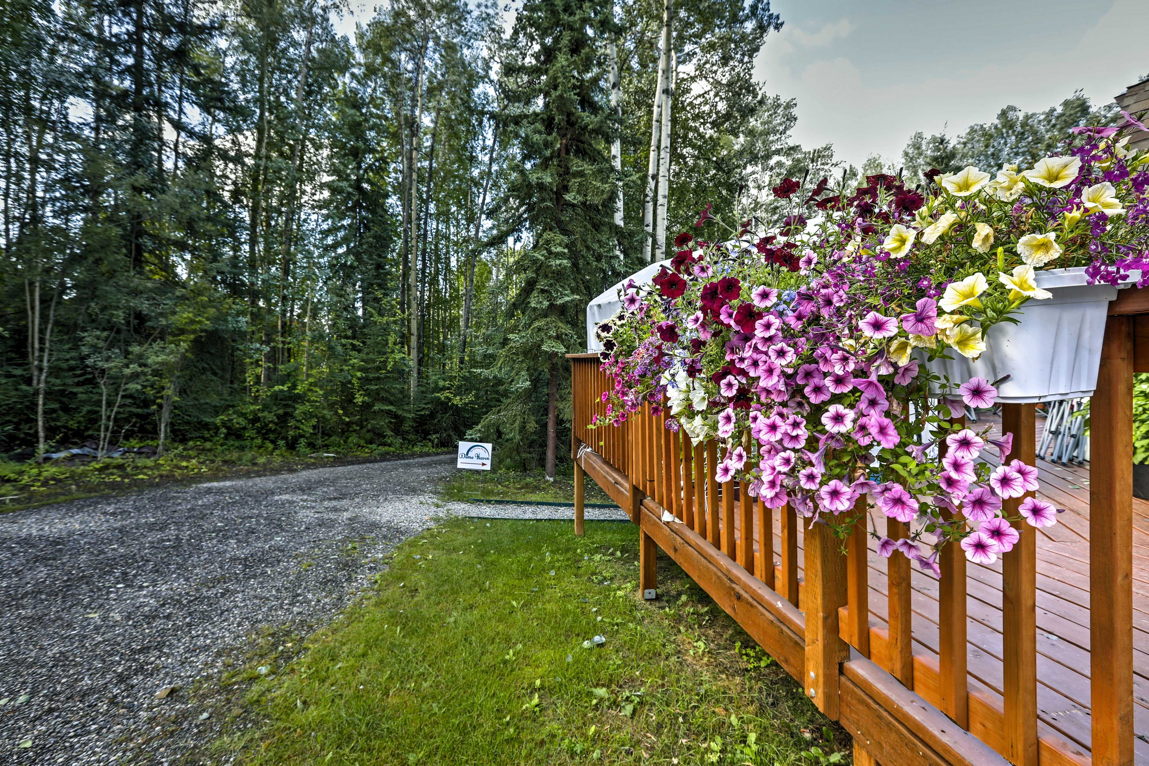 This property is nestled in a picturesque forest setting.