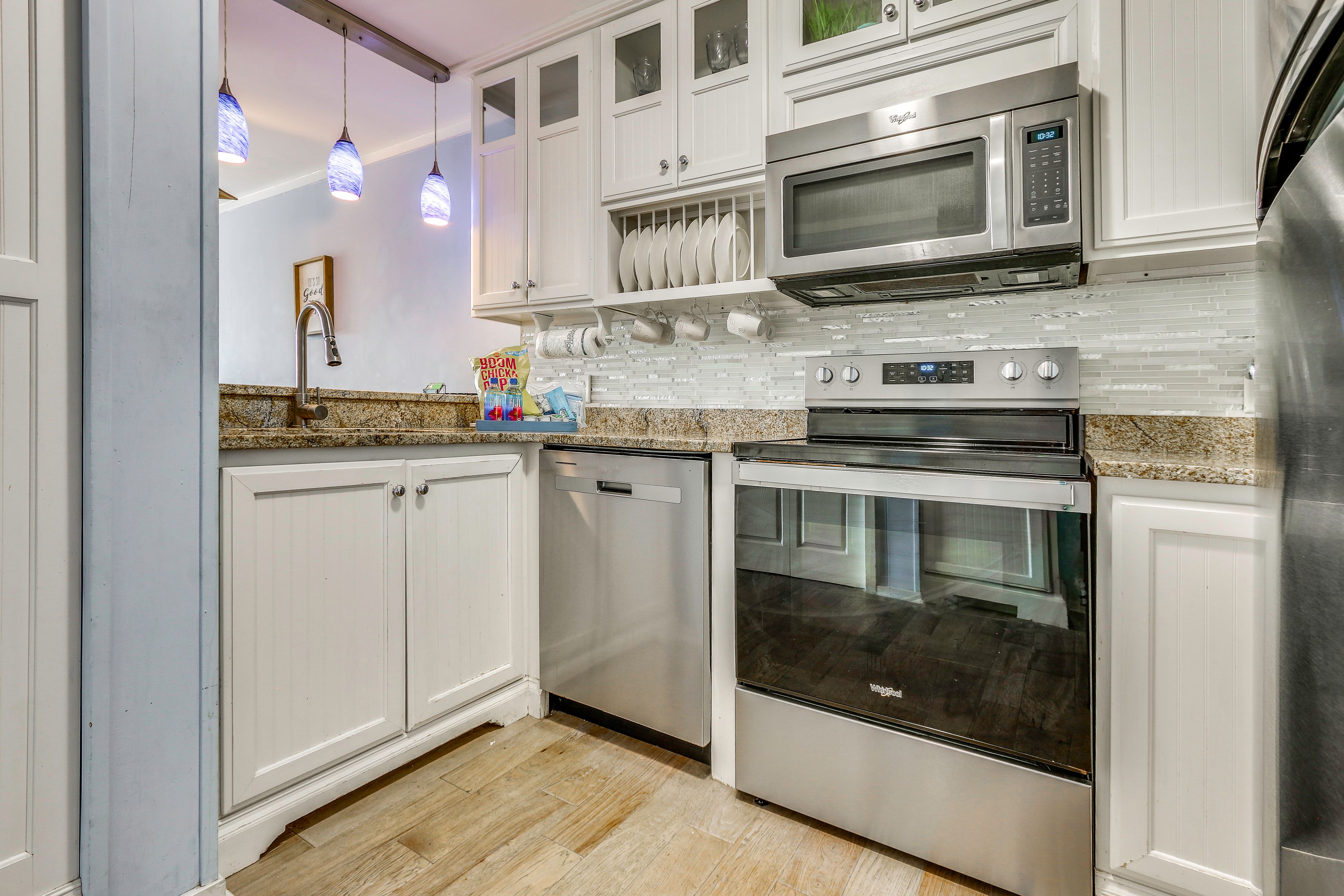 Kitchen | Keurig & Drip Coffee Makers | Soap & Towels | Water & Snacks