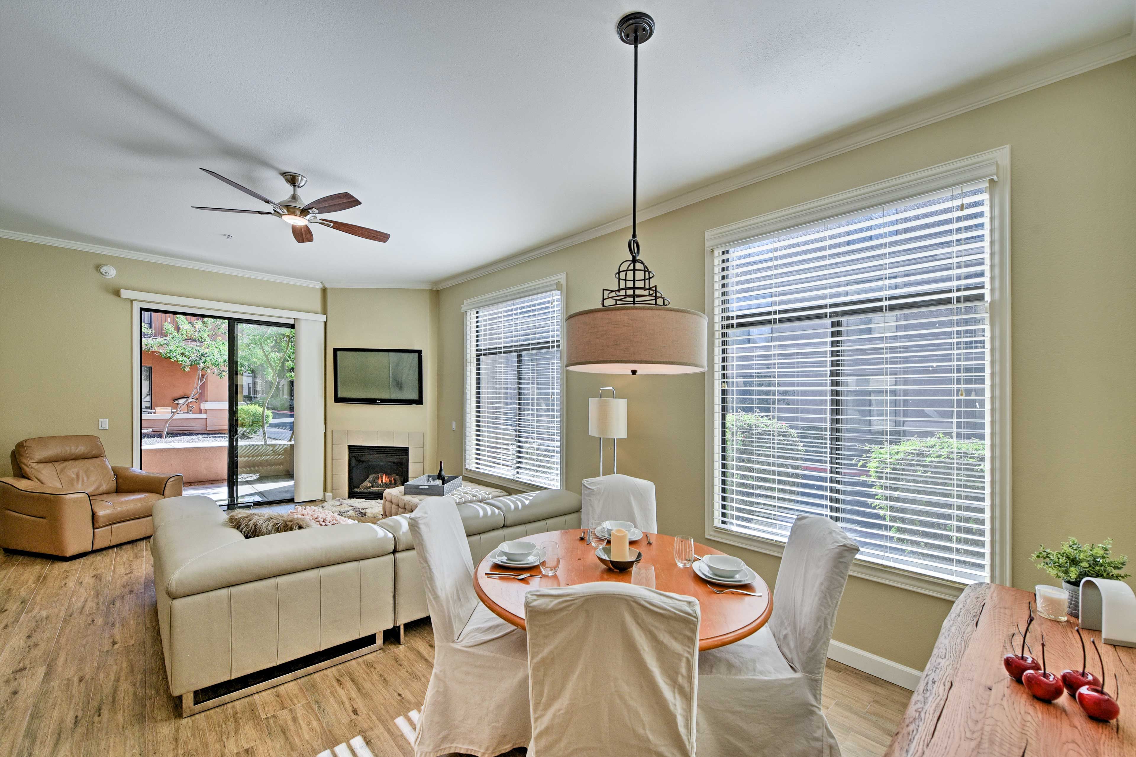 The bright interior is tastefully furnished with all the necessary conveniences.
