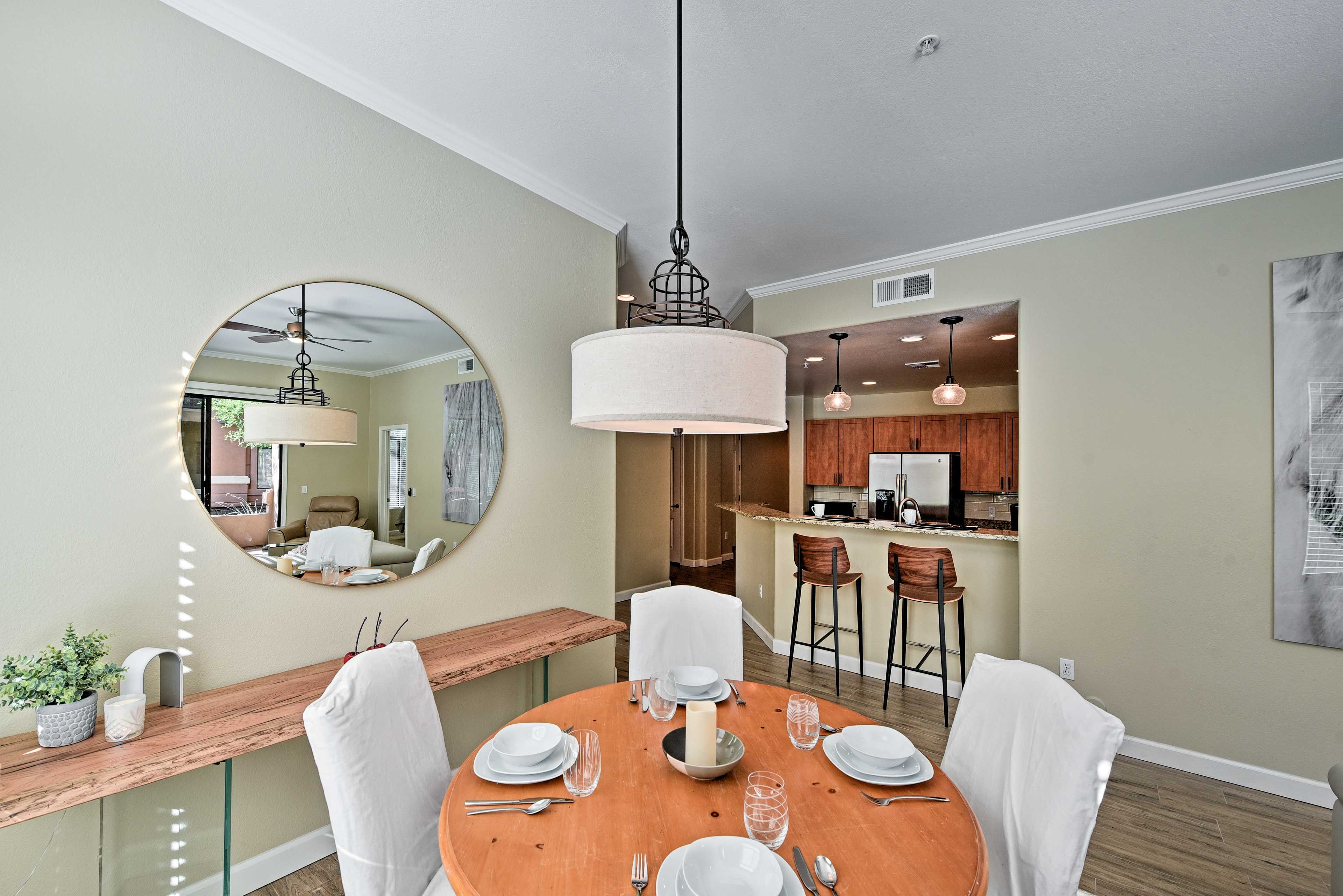 Share meals at the 4-person table.