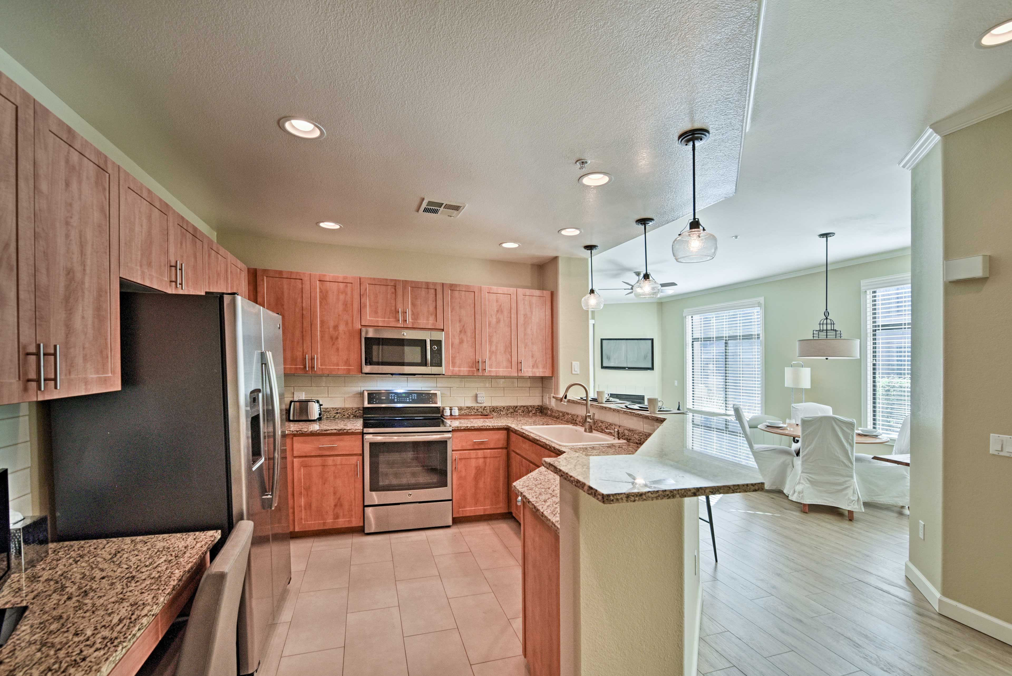 The kitchen is fully equipped with all the necessary gadgets.