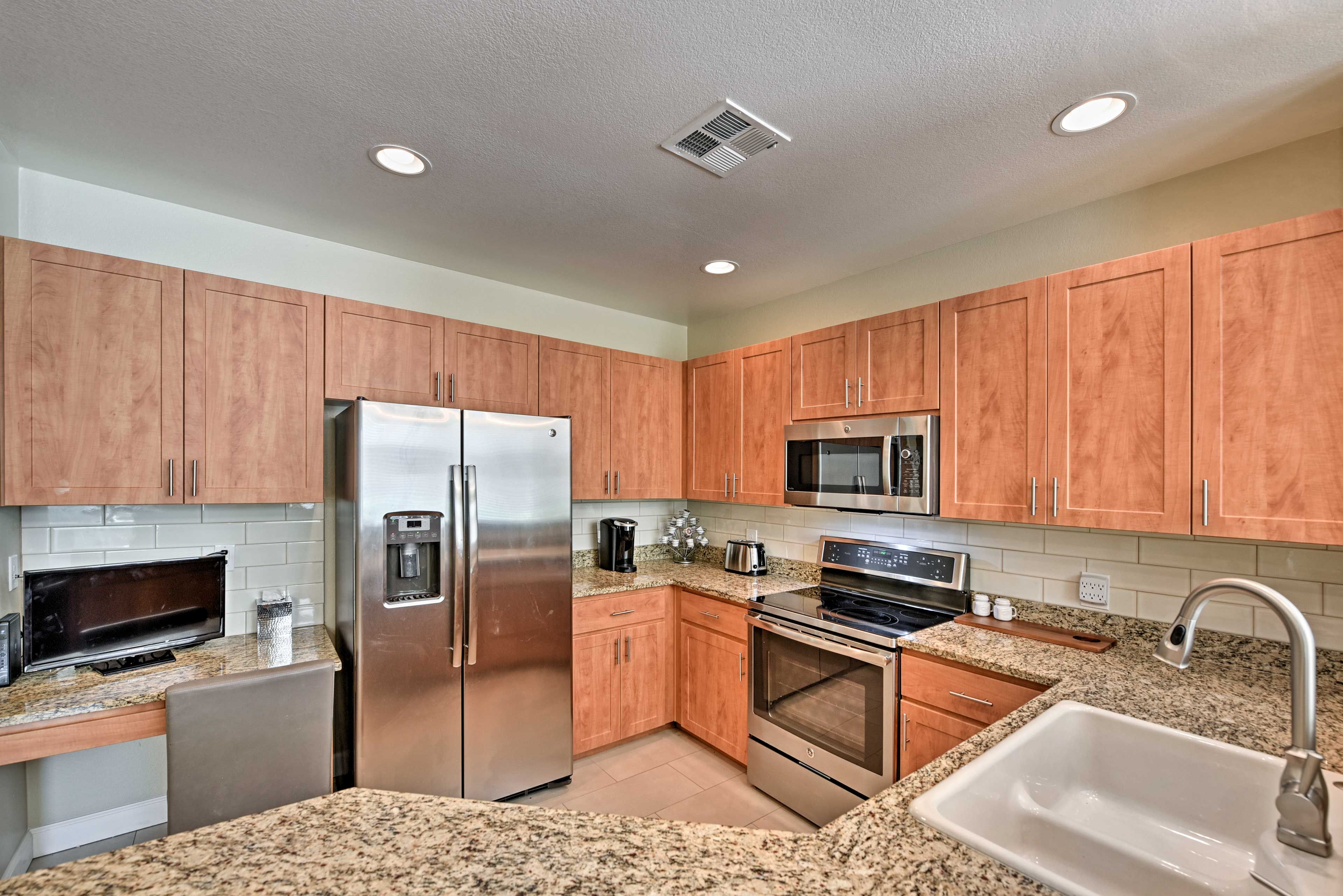 The stainless steel appliances make cooking a breeze.