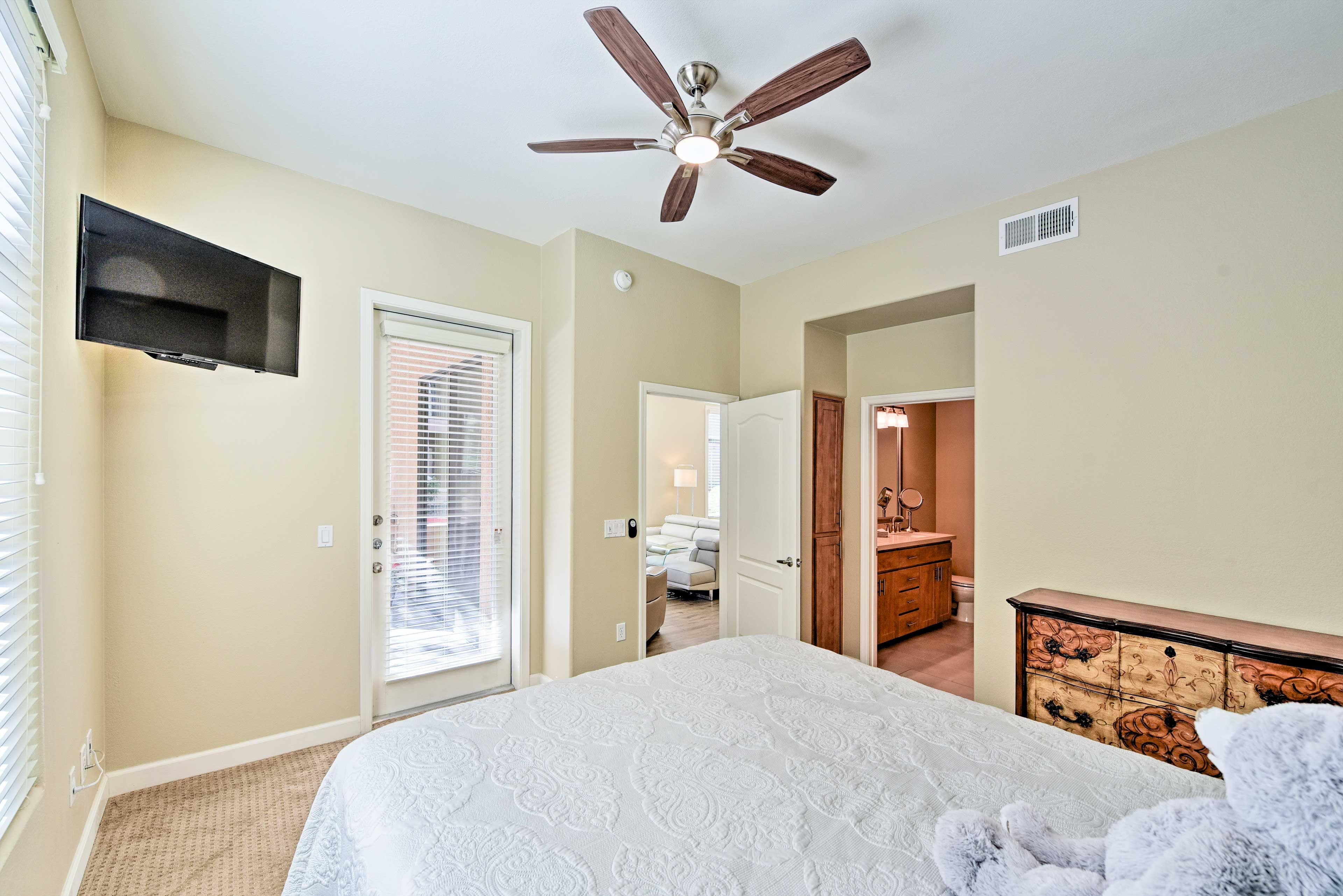 There's a flat-screen TV in the bedroom for entertainment!