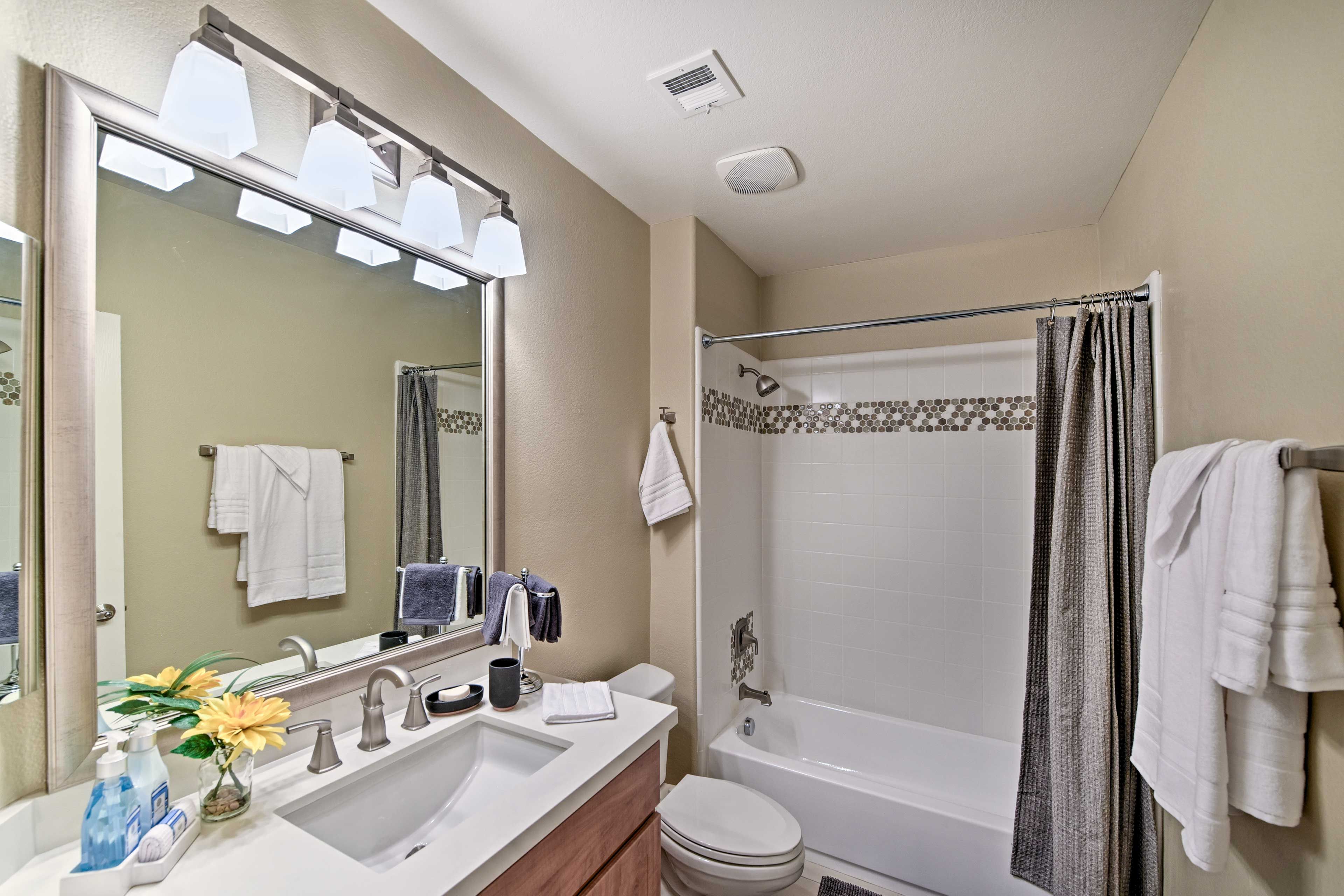 Rinse off in the shower/tub combo!