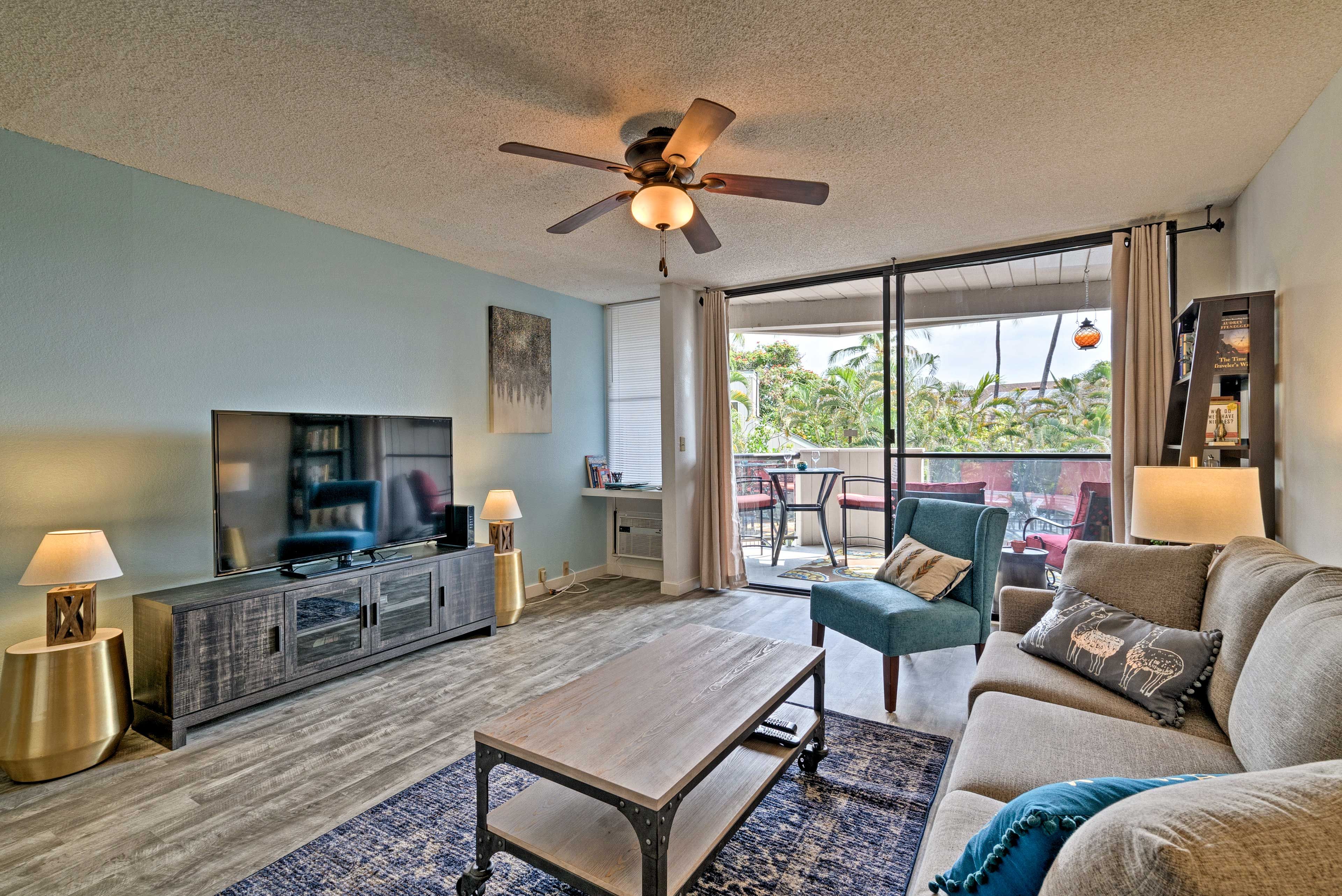 Living Room | Sleeper Sofa | 55-Inch Flat-Screen Cable TV