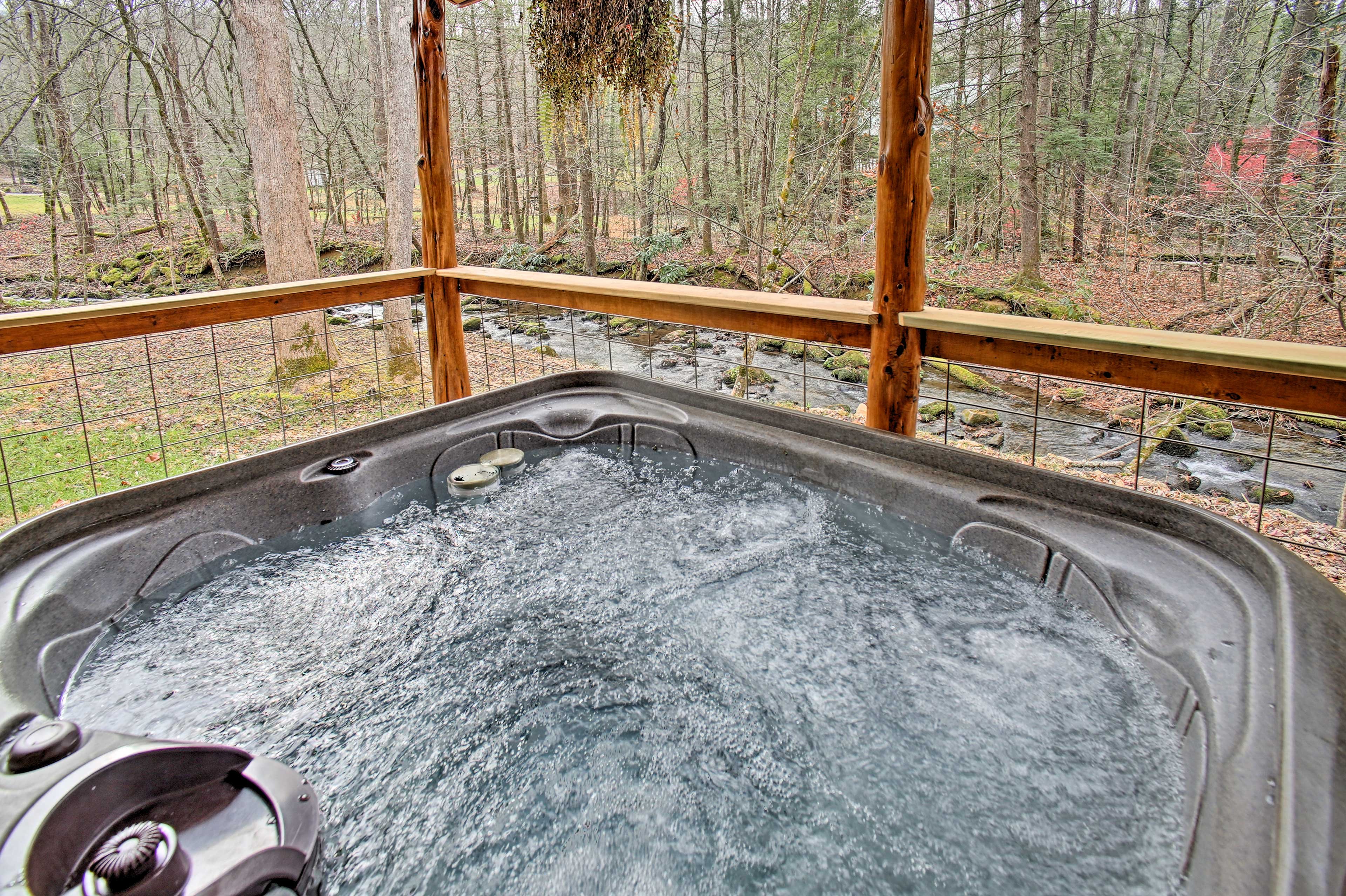 Outdoor Space | Private Hot Tub | 2-Story Cabin