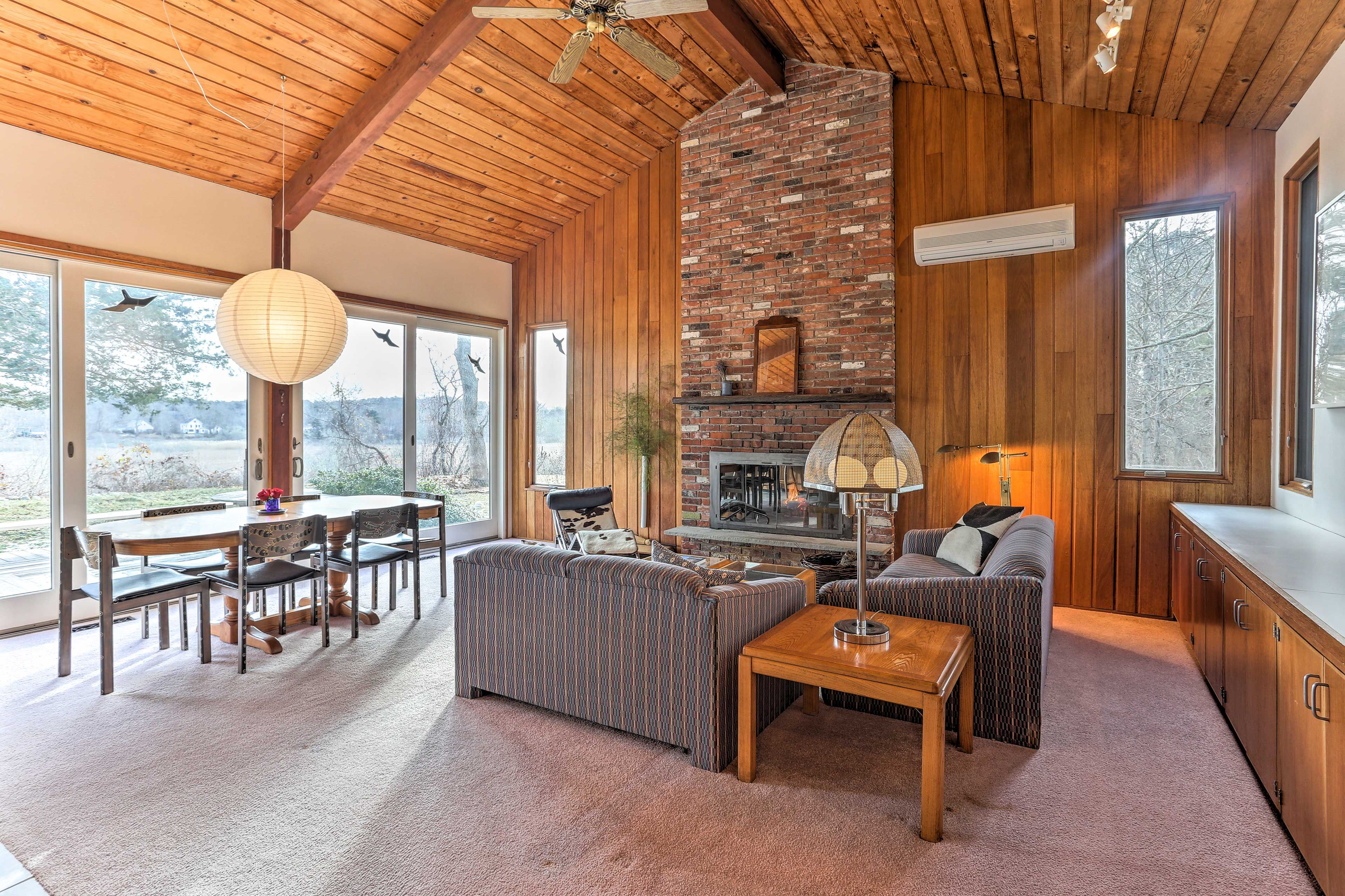 Inside the bungalow, you'll find cathedral ceilings and comfortable furnishings.