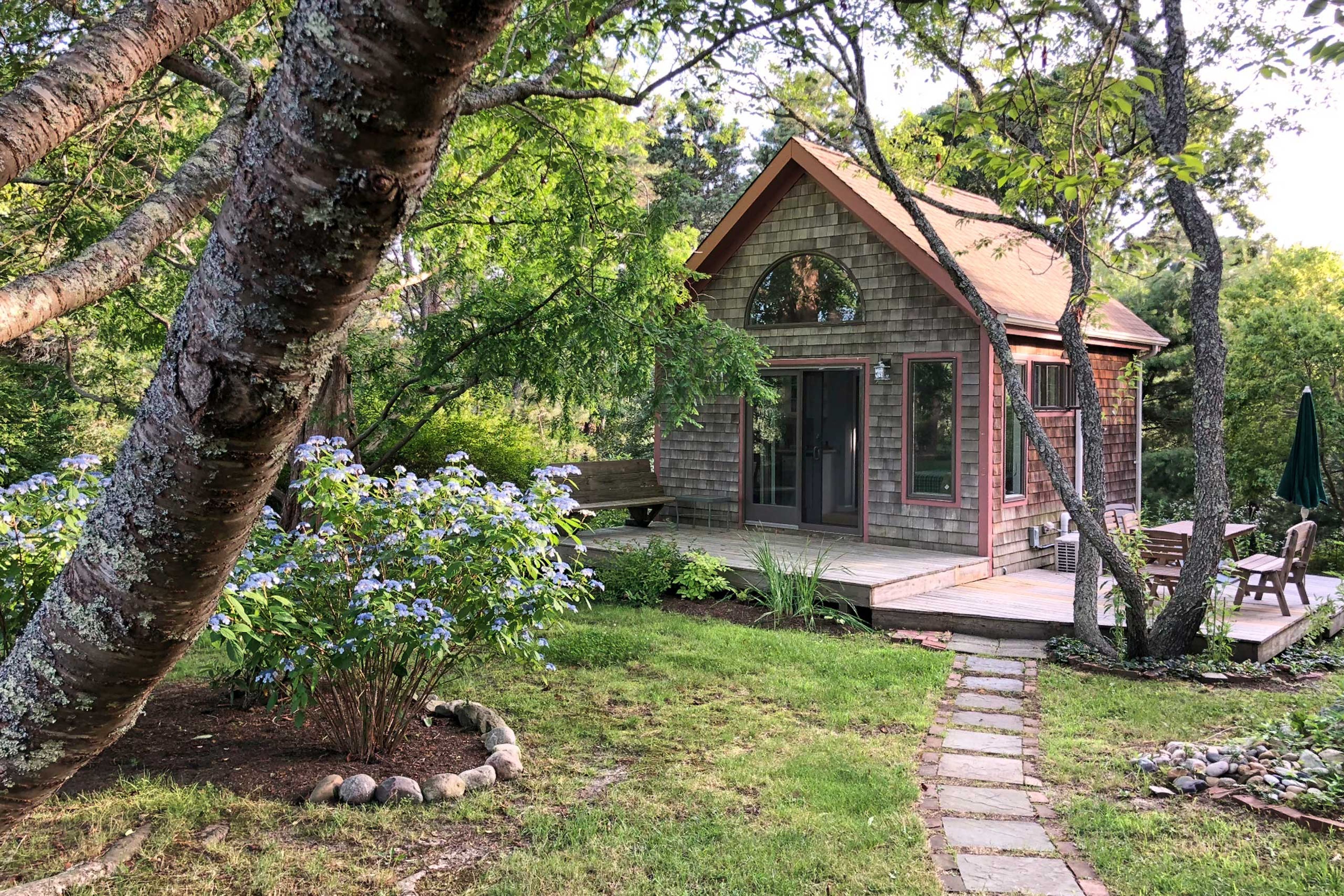 The spacious deck is a great place to practice yoga or pilates.